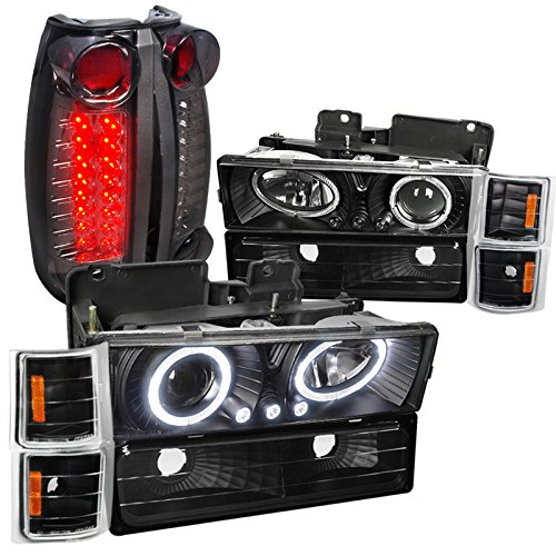 Spec-D Tuning Projector Headlights with Bumper Lamp & LED Running Fog Lights - Black - Compatible with Chevy C10 (Left & Right Pair) - Headlamp Assembly - Upgrade for Night Driving & Off-Road Adventures