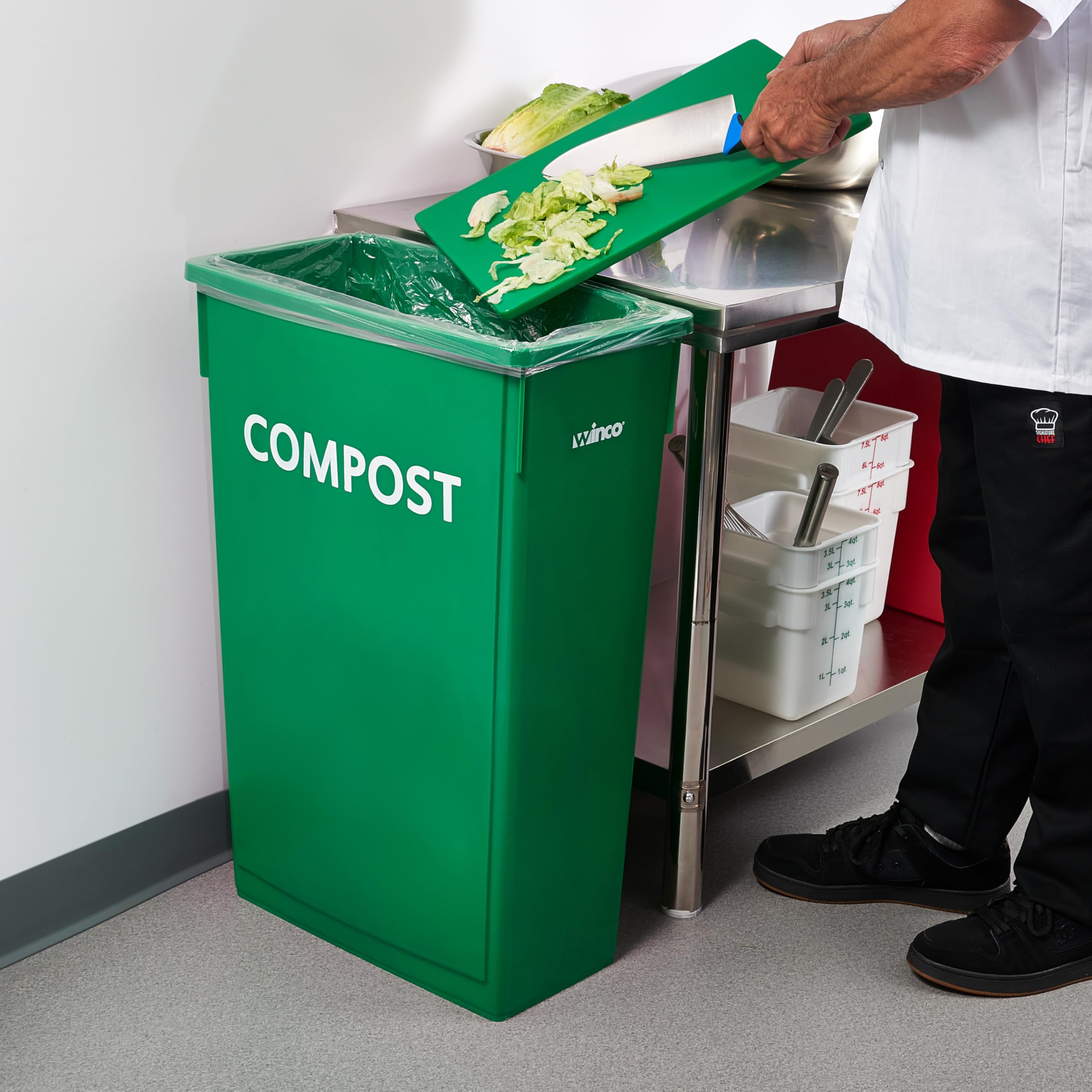 Winco PTC-23GRC Slim 23 Gallon Green Trash Can for Kitchen, Bathroom, Office & Outdoor Use - Space Saving Waste Bin with Foot Pedal