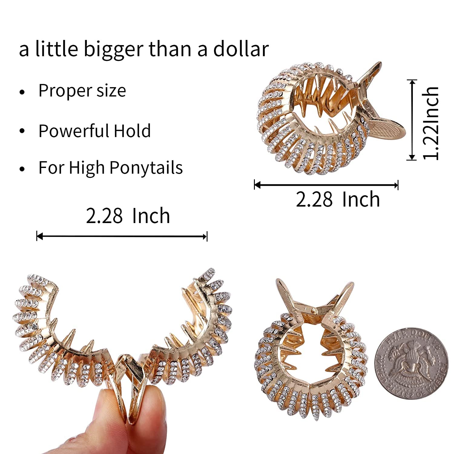 Ashkash 1Pc Women's Acrylic Ponytail Hair Claw Clip - Rhinestone Decor Metal Hair Clips for Women, Strong Hold Hair Accessories for Thin, Thick & Long Hair - Perfect for Work, Party & Everyday Hairstyles