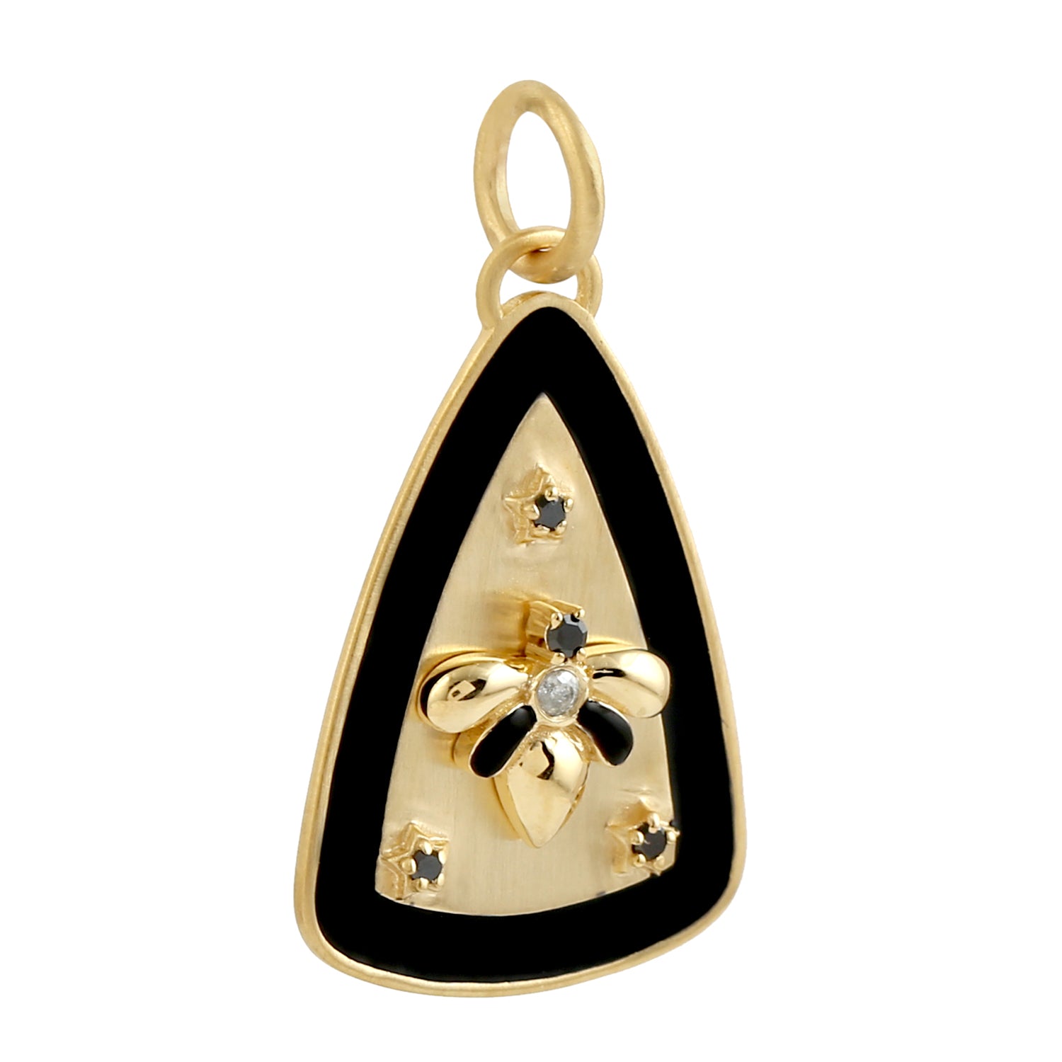 14K Yellow Gold Pave Diamond Honey Bee Trillion Enamel Pendant Necklace - Elegant Jewelry Gift for Women, Birthday, Anniversary & Special Occasions