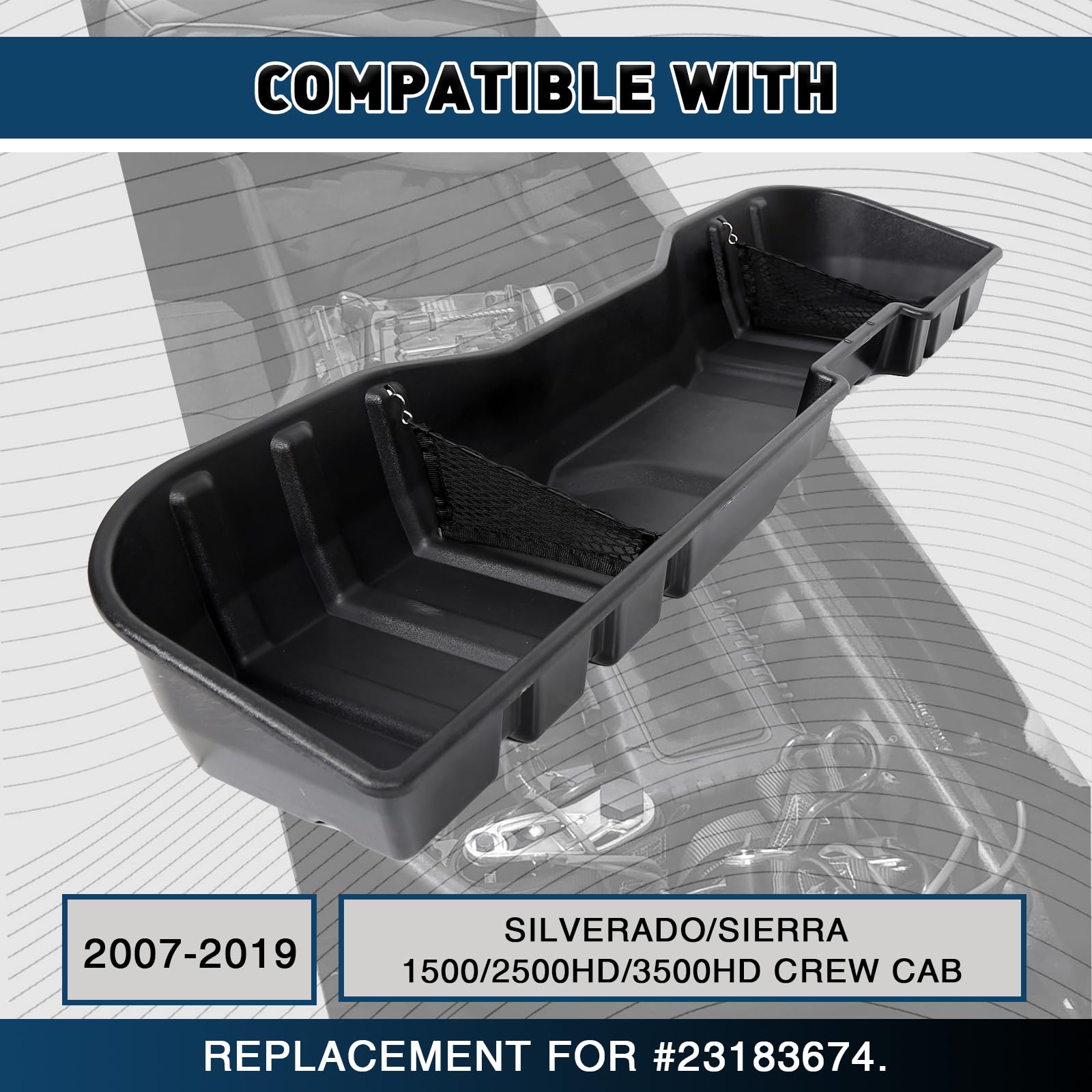Underseat Storage Box for 2007-2019 Chevy Silverado & GMC Sierra 1500/2500HD/3500HD Crew Cab - Replacement for OEM #23183674 - Perfect for Truck Organization & Gear Storage
