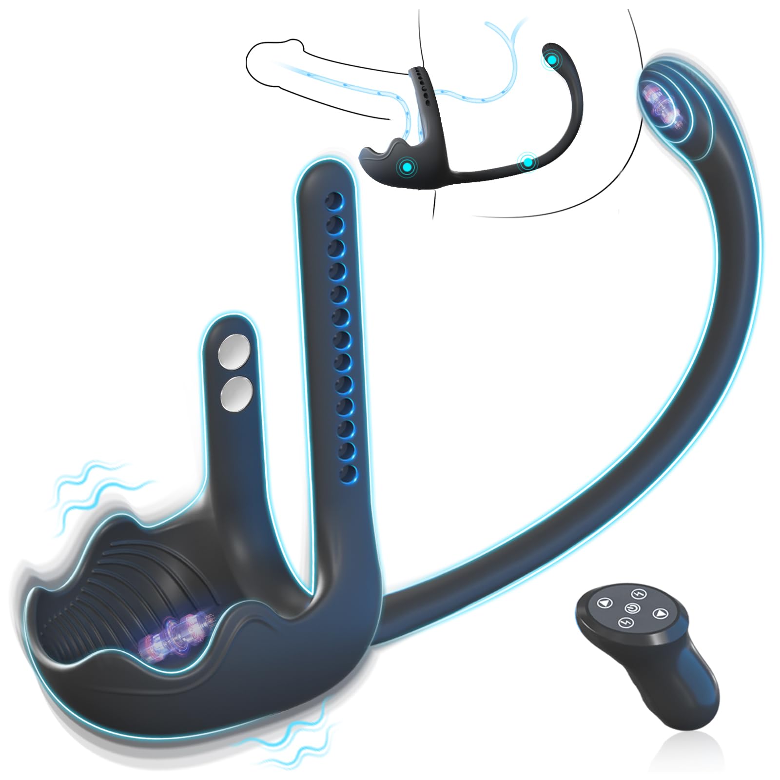 Adjustable Vibrating Cock Ring with Anal Stimulator & Remote Control - Prostate Massager & Testicle Taint Vibrator for Men - Couples Adult Sex Toy for Enhanced Intimacy & Pleasure - Perfect for Bedroom Play & Sensual Exploration