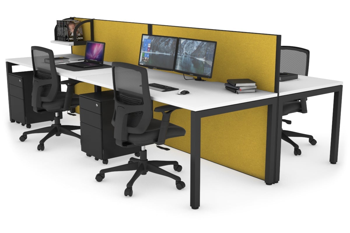 Horizon Quadro 4-Person Office Workstation Bench with Square Legs - 1600L x 800W with Cable Management Scallop - Perfect for Collaborative Workspaces & Open Office Environments