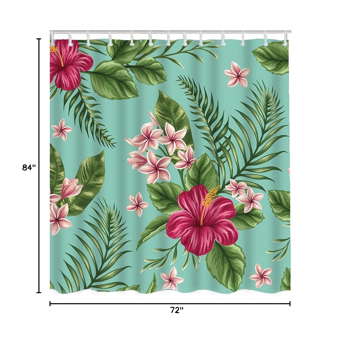 WONDERTIFY Tropical Floral Shower Curtain - 72x84 Inch Waterproof Bathroom Decor with Hawaiian Plumeria & Hibiscus Print, Exotic Jungle Palm Leaf Design - Perfect for Beach House, Vacation Rental or Boho Bathroom Makeover