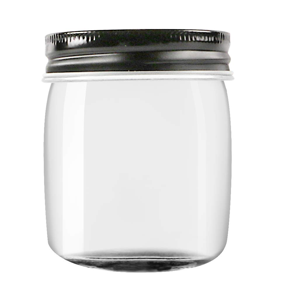 Novelinks 8oz Clear Plastic Jars with Black Lids - 16 Pack BPA-Free Refillable Round Containers for Kitchen Pantry Organization, Bathroom Storage, Craft Supplies & DIY Projects