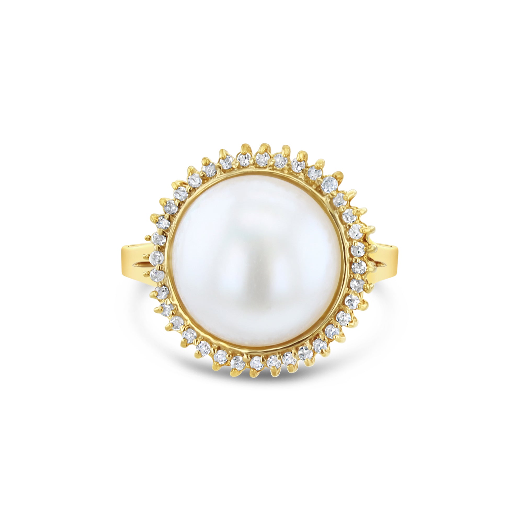 13MM Freshwater Pearl Diamond Halo Ring - Elegant Sterling Silver Jewelry for Women, Perfect for Weddings, Anniversaries & Special Occasions