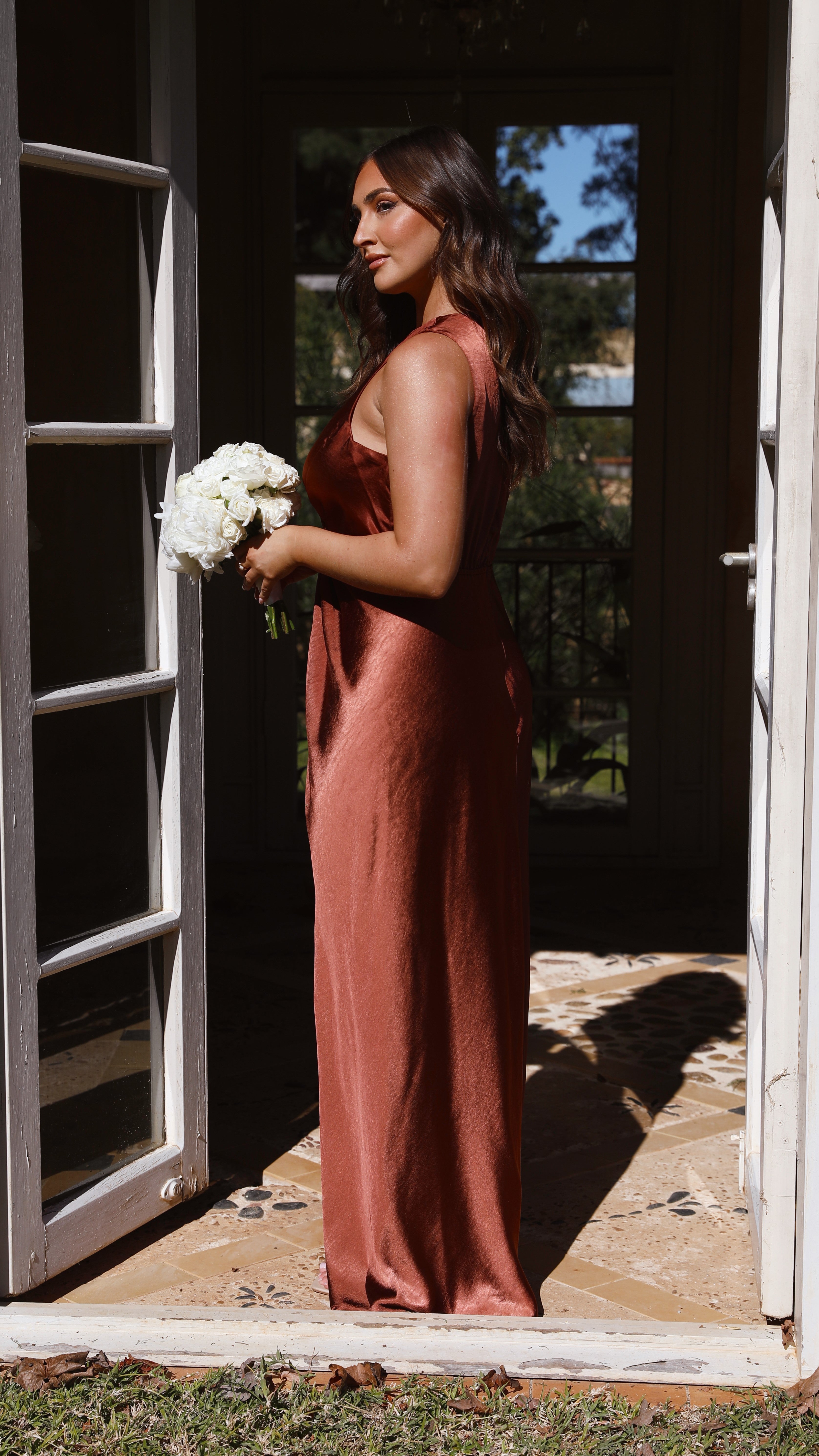 Lucia Maxi Dress in Rust - Flowy Long Boho Summer Dress for Women, Perfect for Beach Vacations, Weddings & Casual Outings
