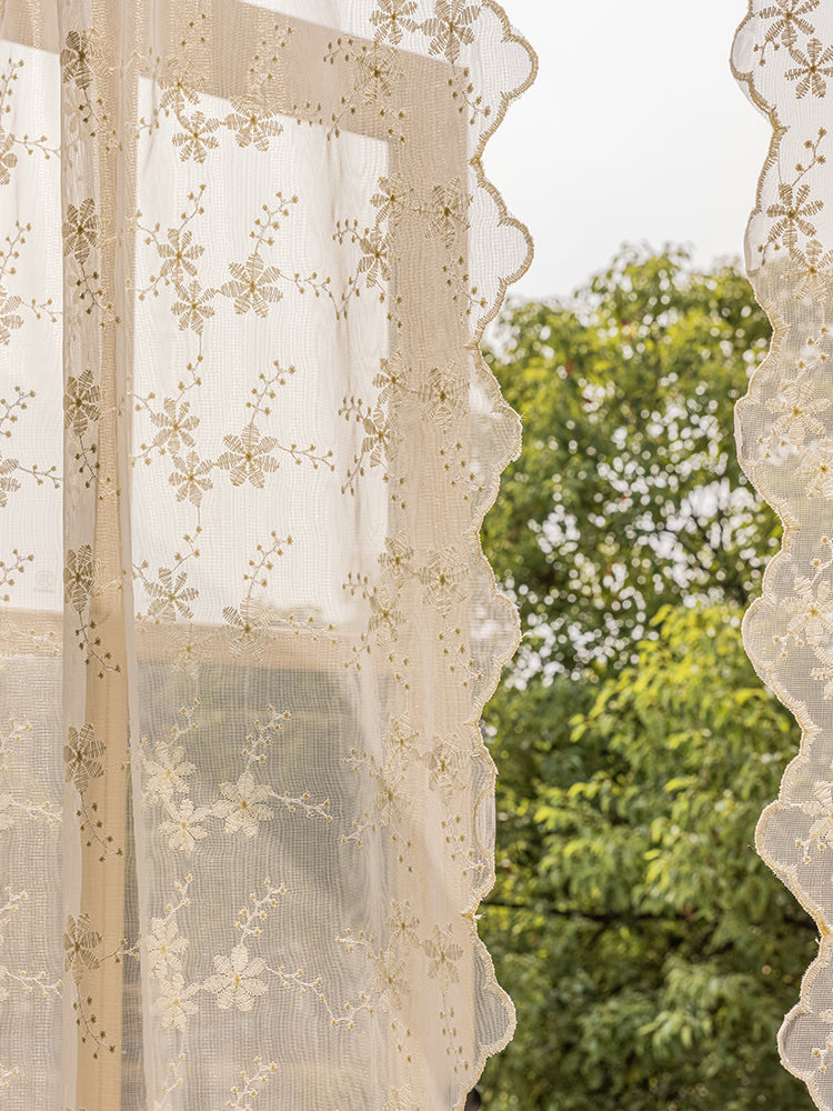 Estella Airy Lace Ivory Sheer Custom Embroidered Curtains for Living Room & Bedroom Window Decor