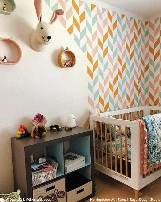 Herringbone Pattern Wall Stencils - Reusable DIY Painting Template for Home Decor, Geometric Wall Art, Accent Walls | Perfect for Living Room, Bedroom, Nursery & Office Design
