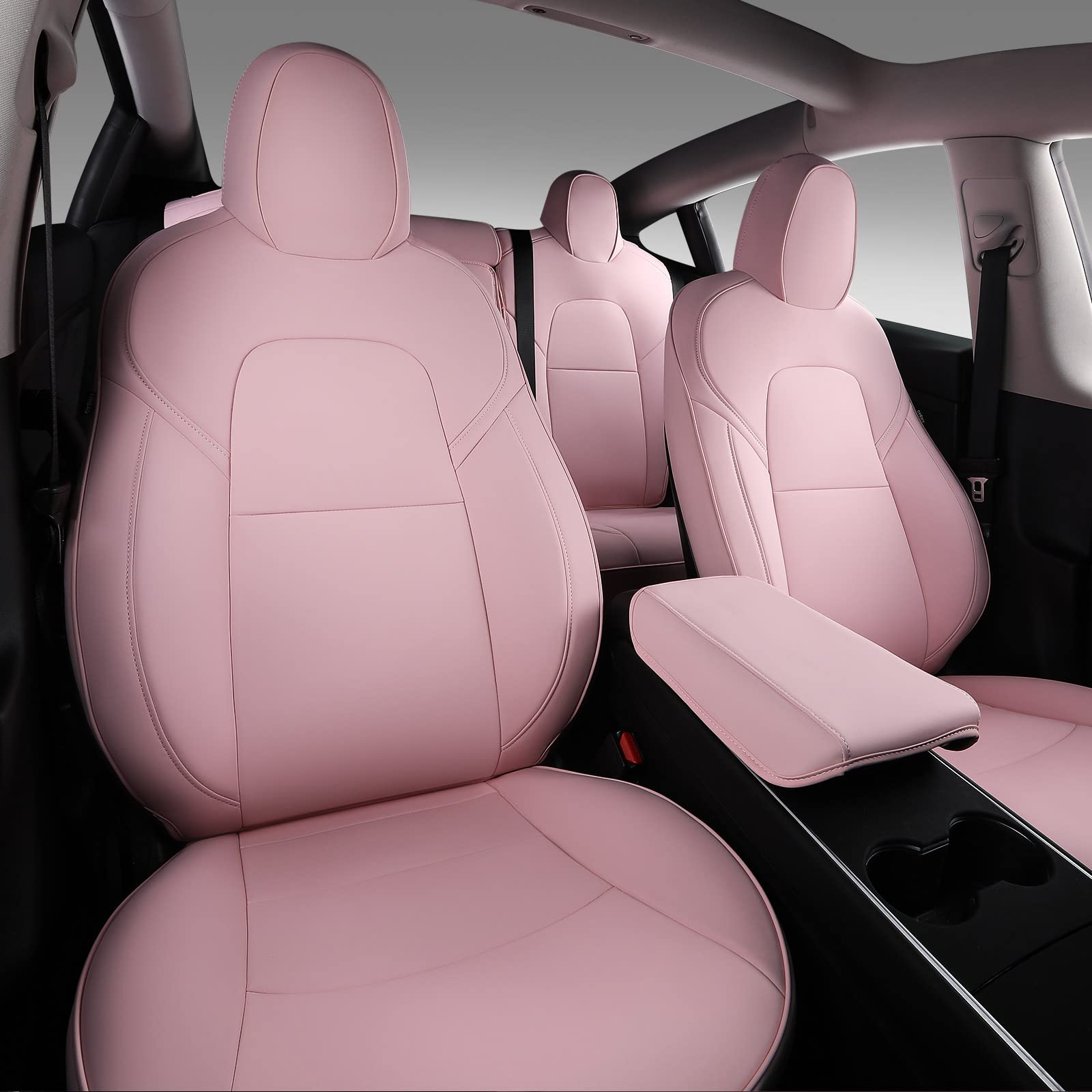 Premium PU Leather Tesla Model 3 Seat Covers (2017-2023) - 12-Piece Set in Pink - Waterproof Car Seat Protectors for Enhanced Comfort & Style - Perfect for Daily Commute, Road Trips & Family Protection
