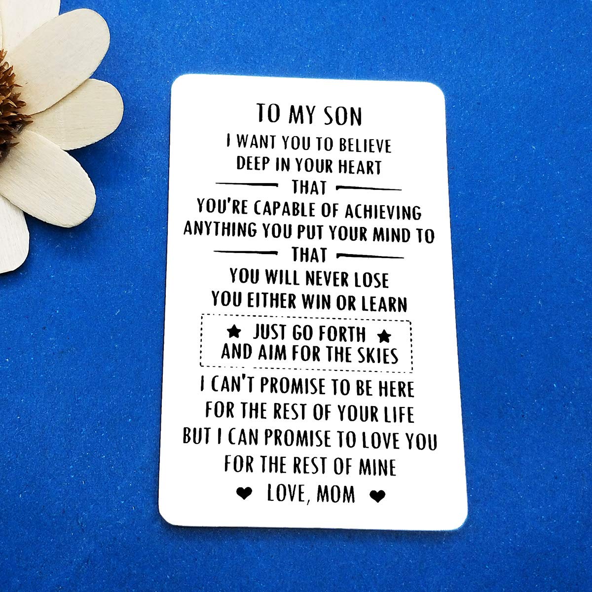 To My Son Inspirational Gifts - Motivational Engraved Metal Wallet Inserts, Encouragement Cards for Birthday, Christmas, Graduation - Perfect for Daily Reminders & Special Occasions