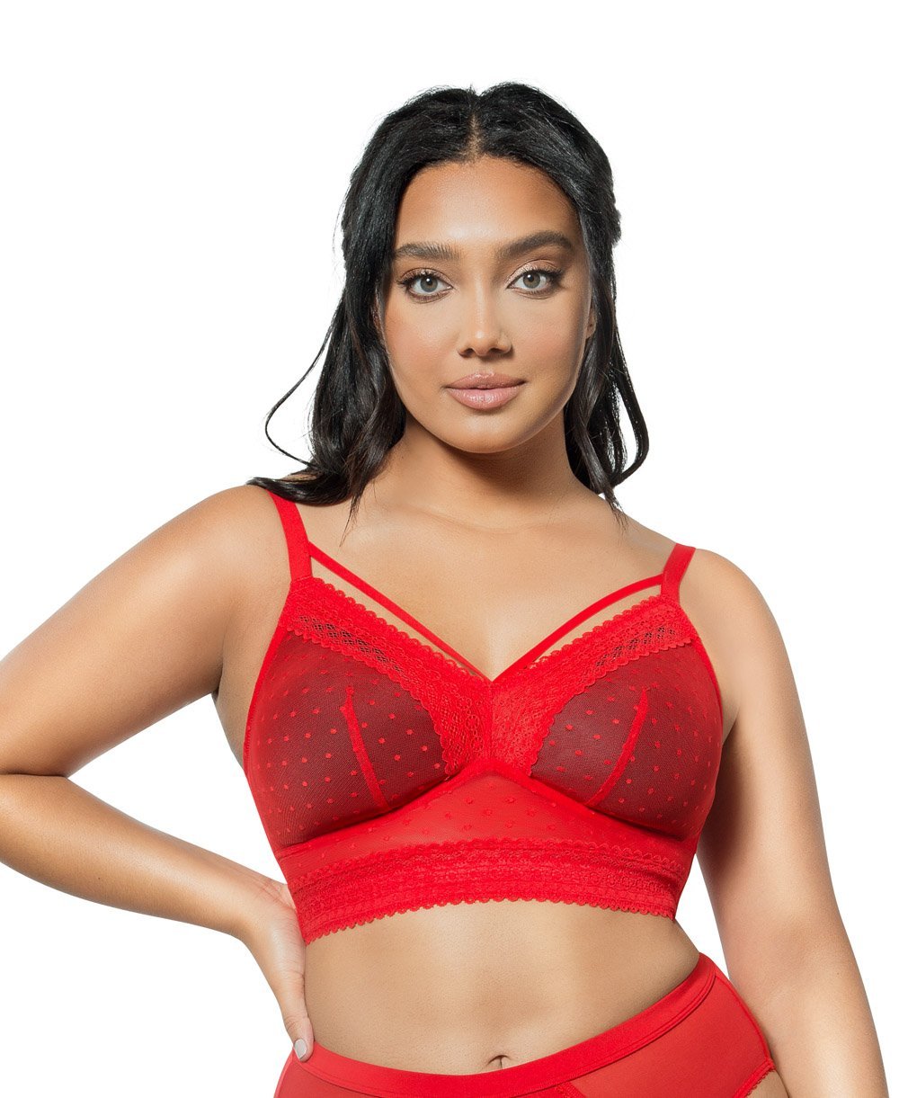 Parfait Mia Dot Wire Free Padded Mesh Bralette - Comfortable Lace Bralette for Women, Racing Red | Perfect for Yoga, Lounge Wear & Everyday Comfort