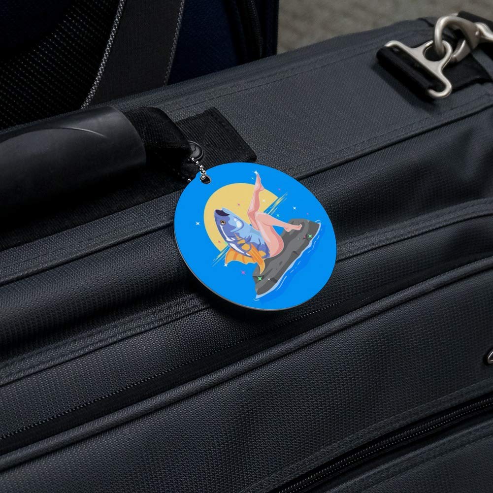 Funny Reverse Mermaid with Tuna Head Luggage Tag - Unique Round ID Card for Suitcases & Carry-On Bags | Perfect for Travel Identification and Gift Giving