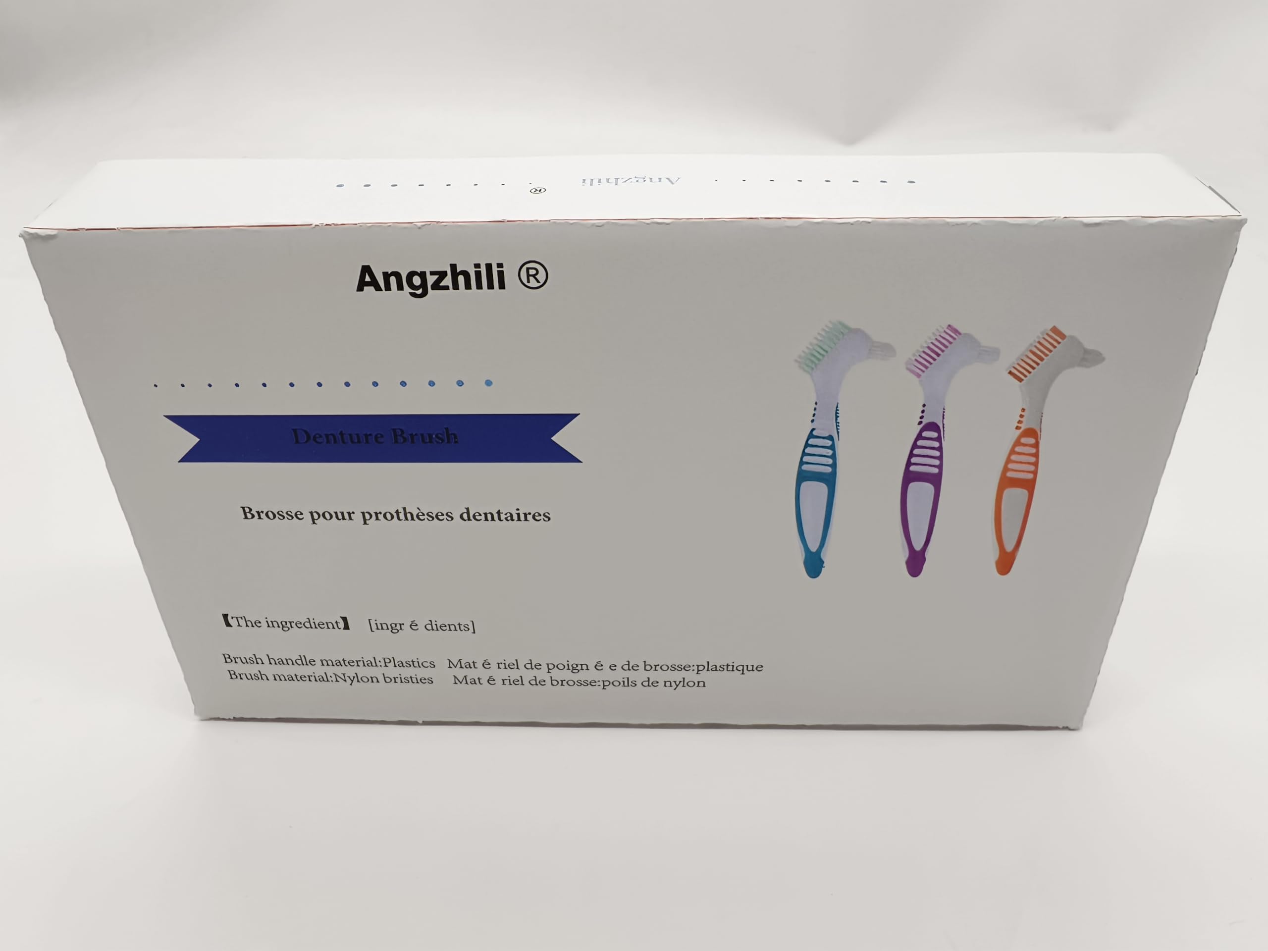 3-Pack Angzhili Denture Cleaning Brushes - Double-Sided False Teeth Cleaner with Soft Bristles for Dentures, Retainers & Aligners | Portable Oral Care Kit for Travel & Home Use (3 Colors)