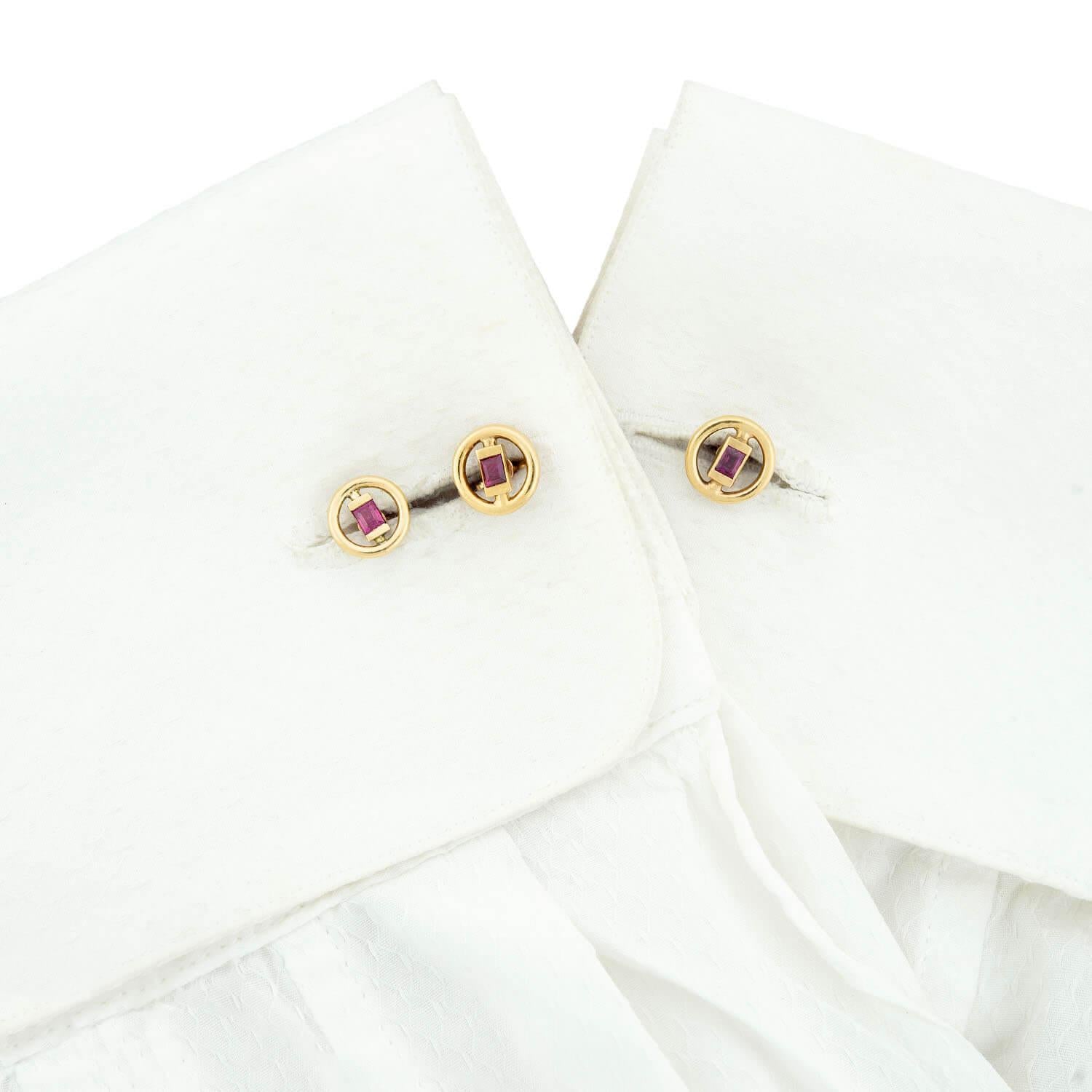 VAN CLEEF & ARPELS Vintage 18k Gold Ruby Cufflinks & Buttons Set - Luxury Men's Jewelry for Weddings, Business & Formal Events