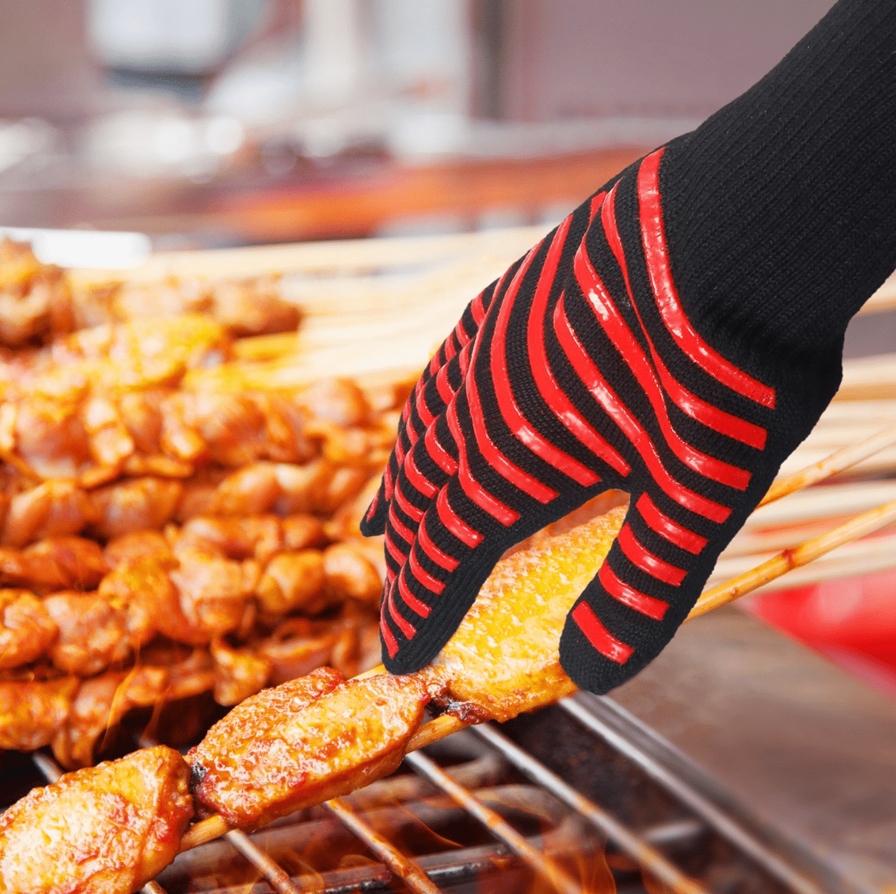 Heat Resistant Gloves - 1 Pair Red Oven Mitts for Cooking, Baking & Grilling - High Temperature Protection for Kitchen & BBQ Use