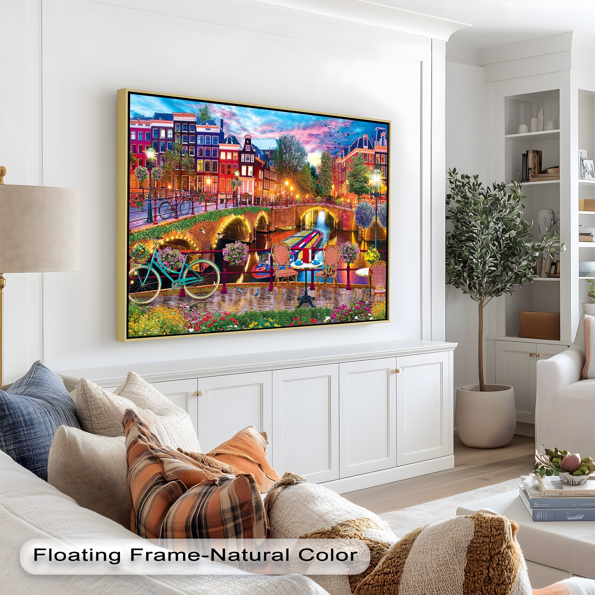 Stunning Amsterdam Sunset Oil Painting - Vibrant Cityscape Wall Art for Living Room & Office Decor