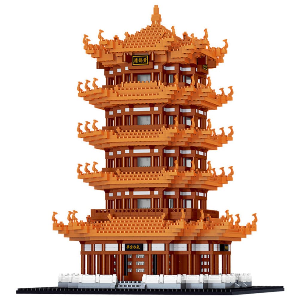 Yellow Crane Tower Chinese Ancient Architecture Building Blocks Set - DIY Micro Blocks Educational Toy for Kids & Adults | Creative STEM Learning, Home Decoration & Collectible Gift
