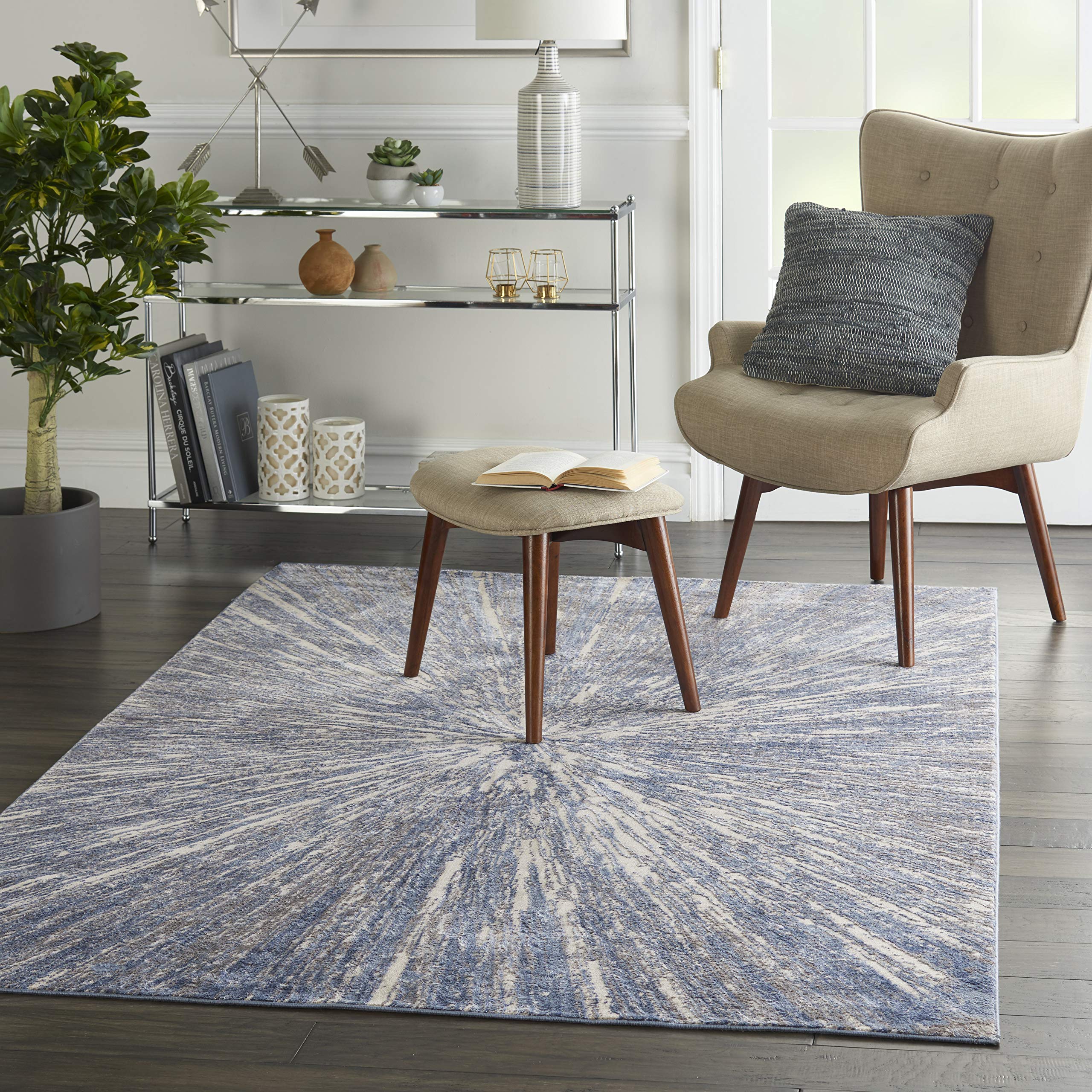 Nourison Sleek Textures Abstract Blue Grey 5x7 Area Rug - Easy Clean, Non-Shedding, Stain Resistant for Bedroom, Living Room, Dining Room & Kitchen | Perfect for Modern Home Decor & High Traffic Areas