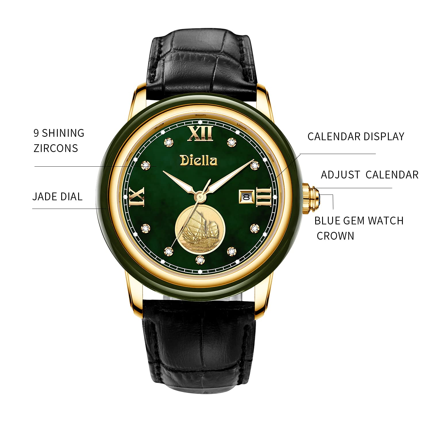 Diella Luxury Watches for Men & Women - Japanese Quartz Movement, Date Display, Luminous Hands, 50M Waterproof - Perfect for Business, Formal Events & Everyday Wear