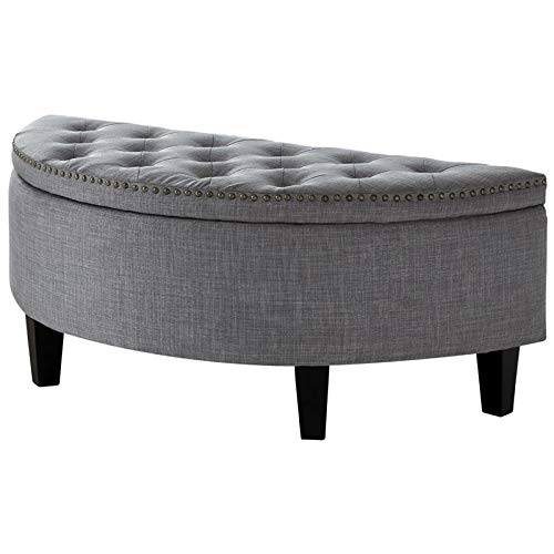 Brika Home Light Gray Half Moon Upholstered Storage Ottoman - Versatile Footrest, Extra Seating & Hidden Storage for Living Room, Bedroom or Nursery