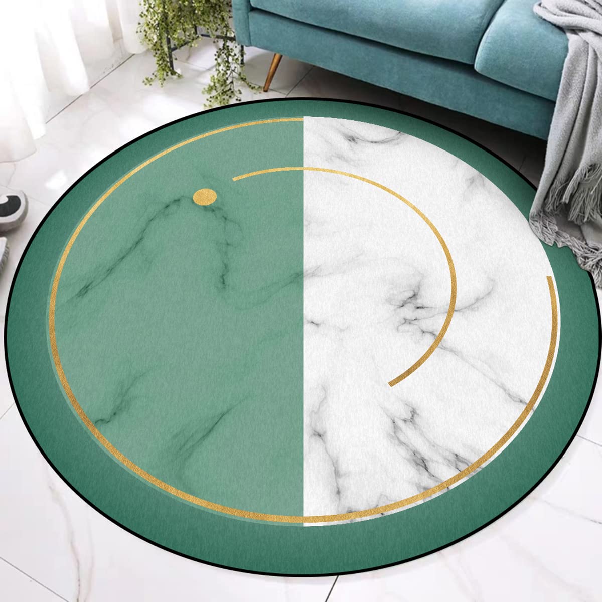 Bohemian Chic Marble Print Area Rug - 6ft Sage Green Half Circle Soft Thick Carpet for Living Room, Bedroom, Playroom, Dining Room & Kitchen | Perfect for Boho Home Decor, Beside Bed & Cozy Spaces