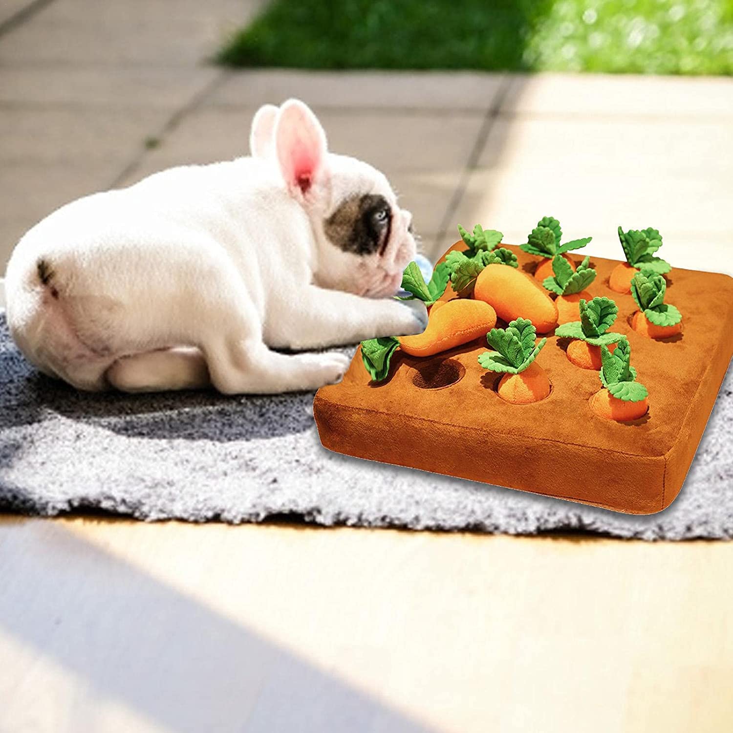 Interactive Snuffle Mat with 12 Plush Carrot Toys - Dog & Cat Puzzle IQ Game for Mental Stimulation | Soft Harvest-Themed Pet Toy for Hide & Seek, Slow Feeding & Anxiety Relief (Orange)