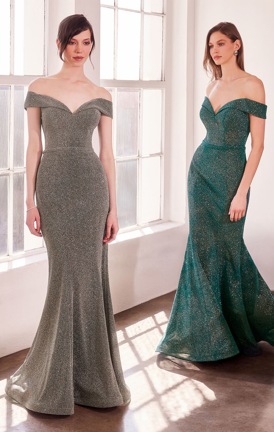 Sparkly Off Shoulder Mermaid Gown - Elegant Glitter Fitted Dress for Prom, Evening Gala & Special Occasions