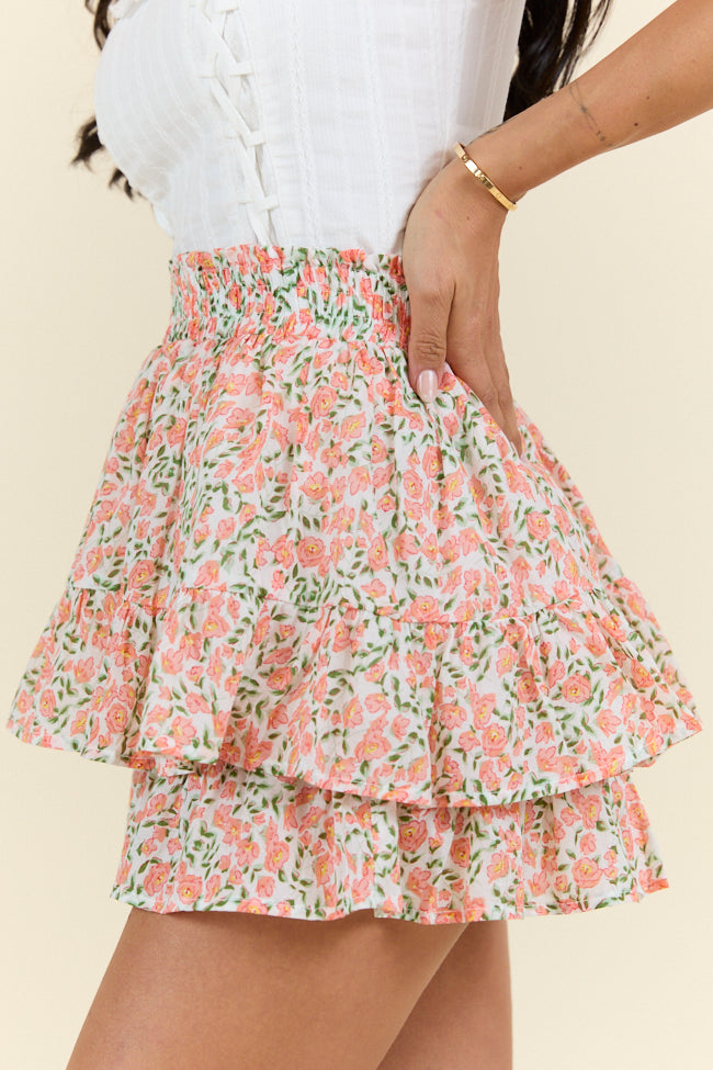 Pretty Moment Orange Multi Floral Print Tiered Mini Skort - Women's Flowy Tennis Skirt for Casual Wear, Workout & Summer Outfits