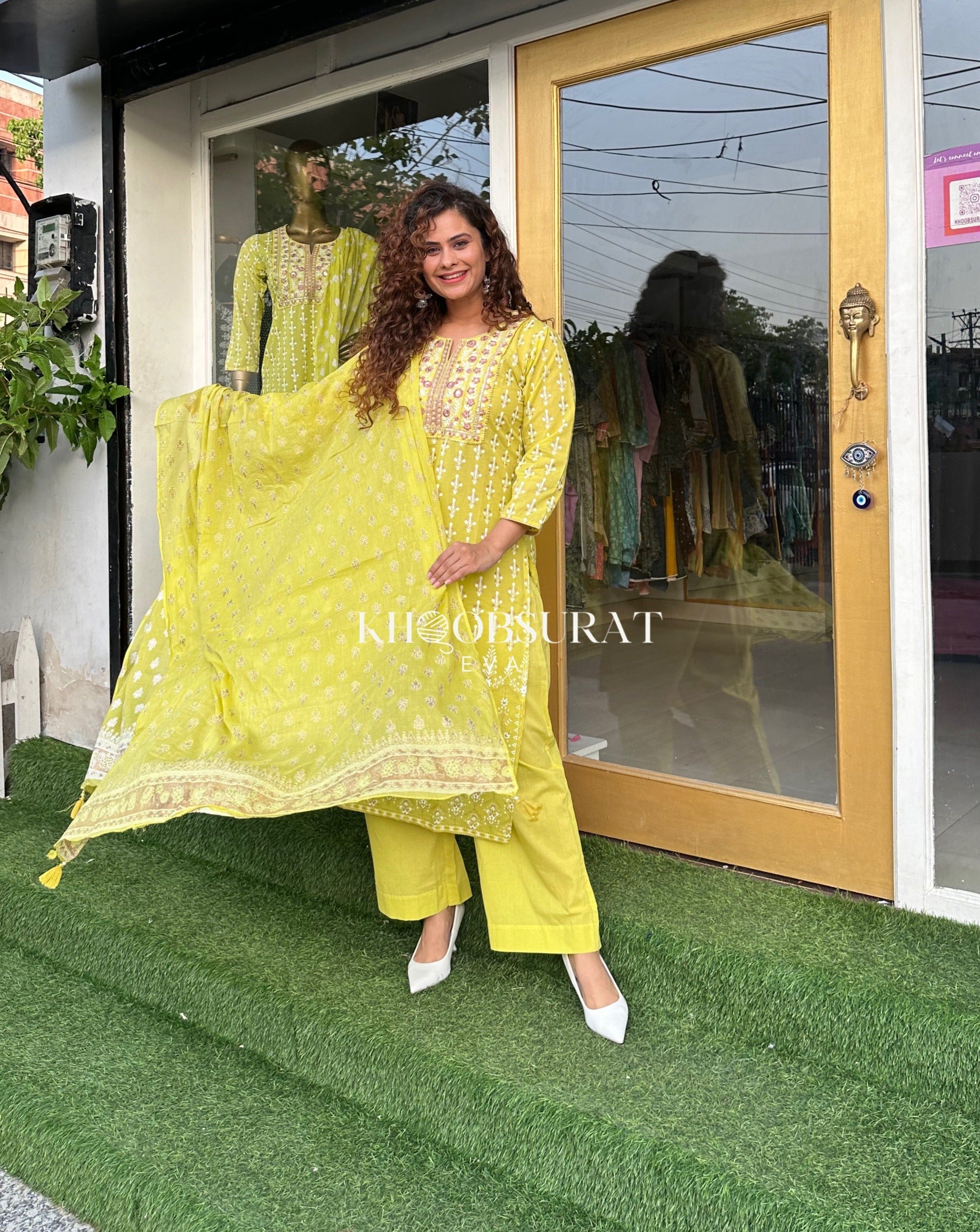 FREYA Yellow Embroidered Kurta Suit Set for Women | Traditional Indian Ethnic Wear | Perfect for Festivals, Weddings & Special Occasions