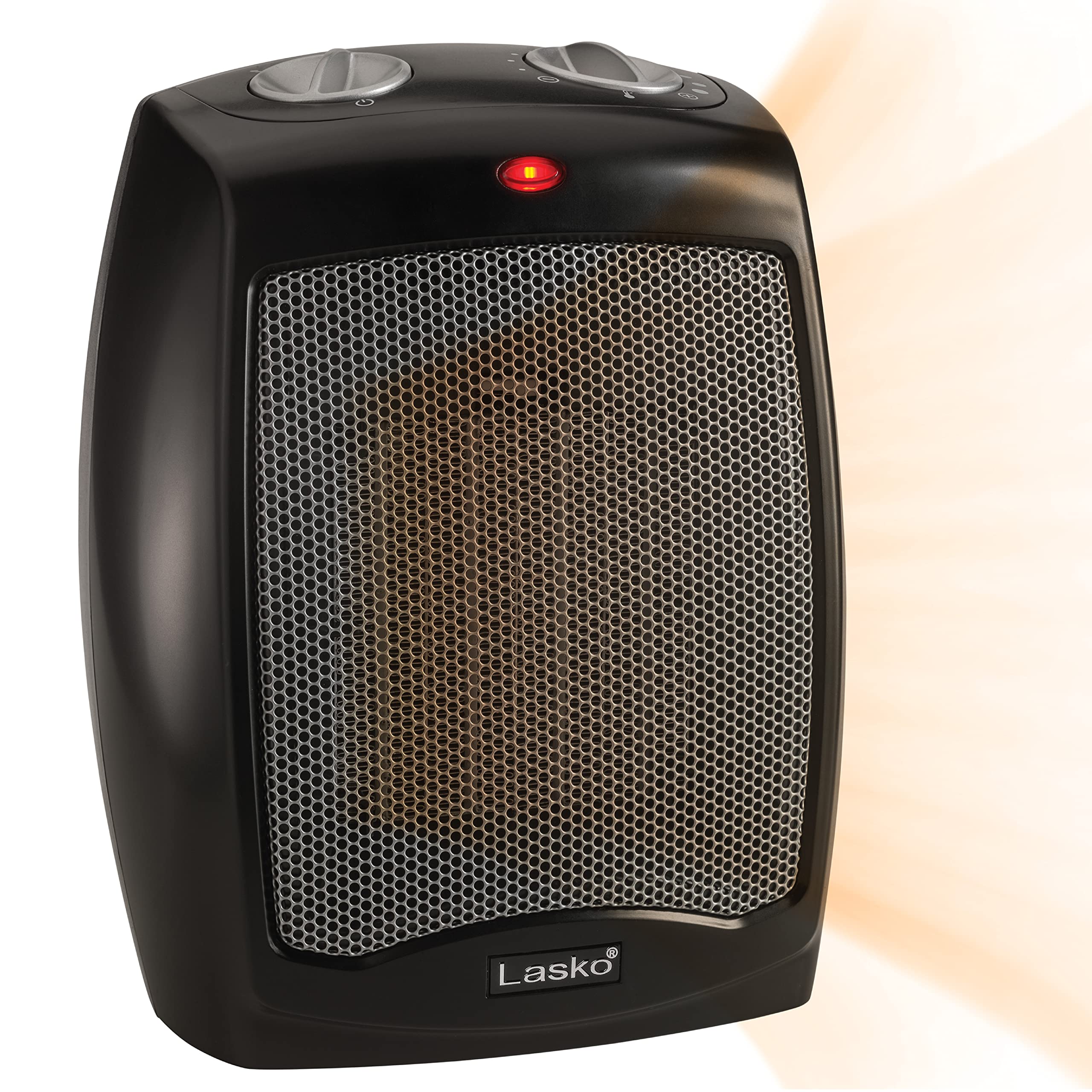 Lasko CD09250 Compact 9-Inch Black Ceramic Space Heater with Adjustable Thermostat - Perfect for Office Desk, Bedroom & Small Rooms - Tabletop or Under-Desk Use for Personal Heating