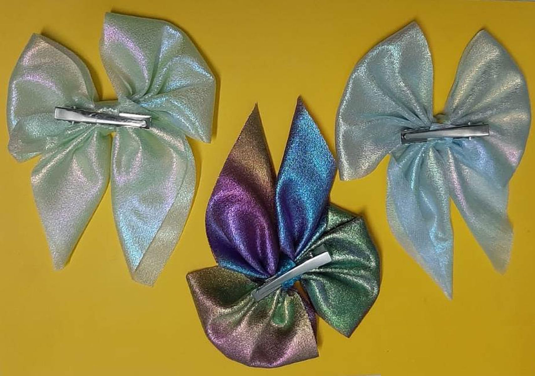 Blue & Multicolor Ribbon Bow Hair Clips for Women & Girls - Pack of 3 | Hair Barrettes for Party, Wedding, Prom & Daily Wear Accessories