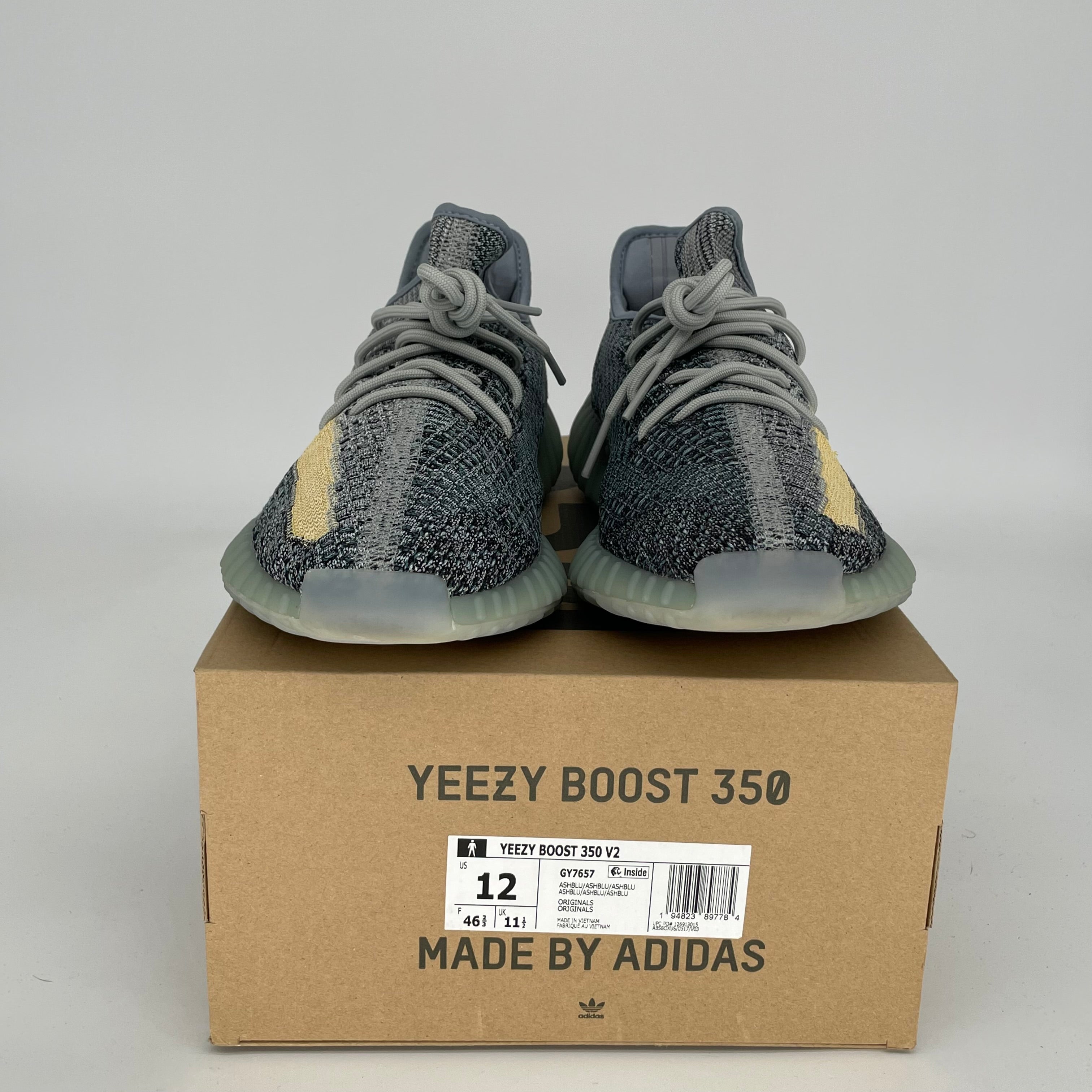 Adidas Yeezy Boost 350 V2 Ash Blue Sneakers - Men's Size 12 (GY7657) | Comfortable Running Shoes for Casual Wear & Gym Workouts