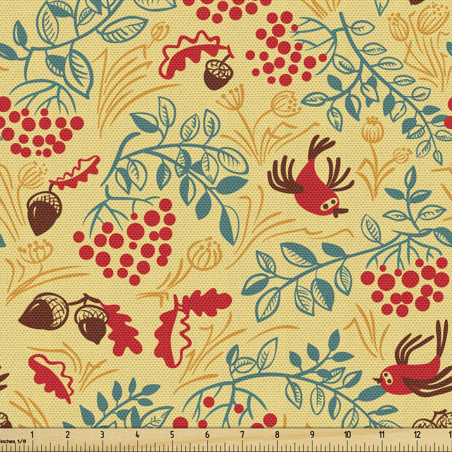 Ambesonne Acorn Print Fabric by The Yard - Colorful Woodland Animals, Leaves, Birds & Berries Design - Decorative Upholstery Fabric for Furniture, Curtains, Pillows - 10 Yards Multicolor - Perfect for Fall Home Decor, DIY Crafts & Seasonal Projects