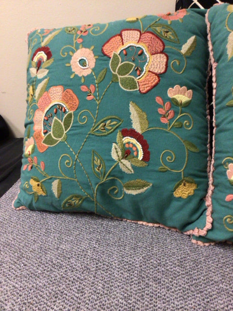 Pier 1 Floral Embroidered Decorative Throw Pillow Cover - Boho Chic Home Decor for Living Room, Bedroom & Sofa - Perfect for Farmhouse, Bohemian & Cottage Style Interiors