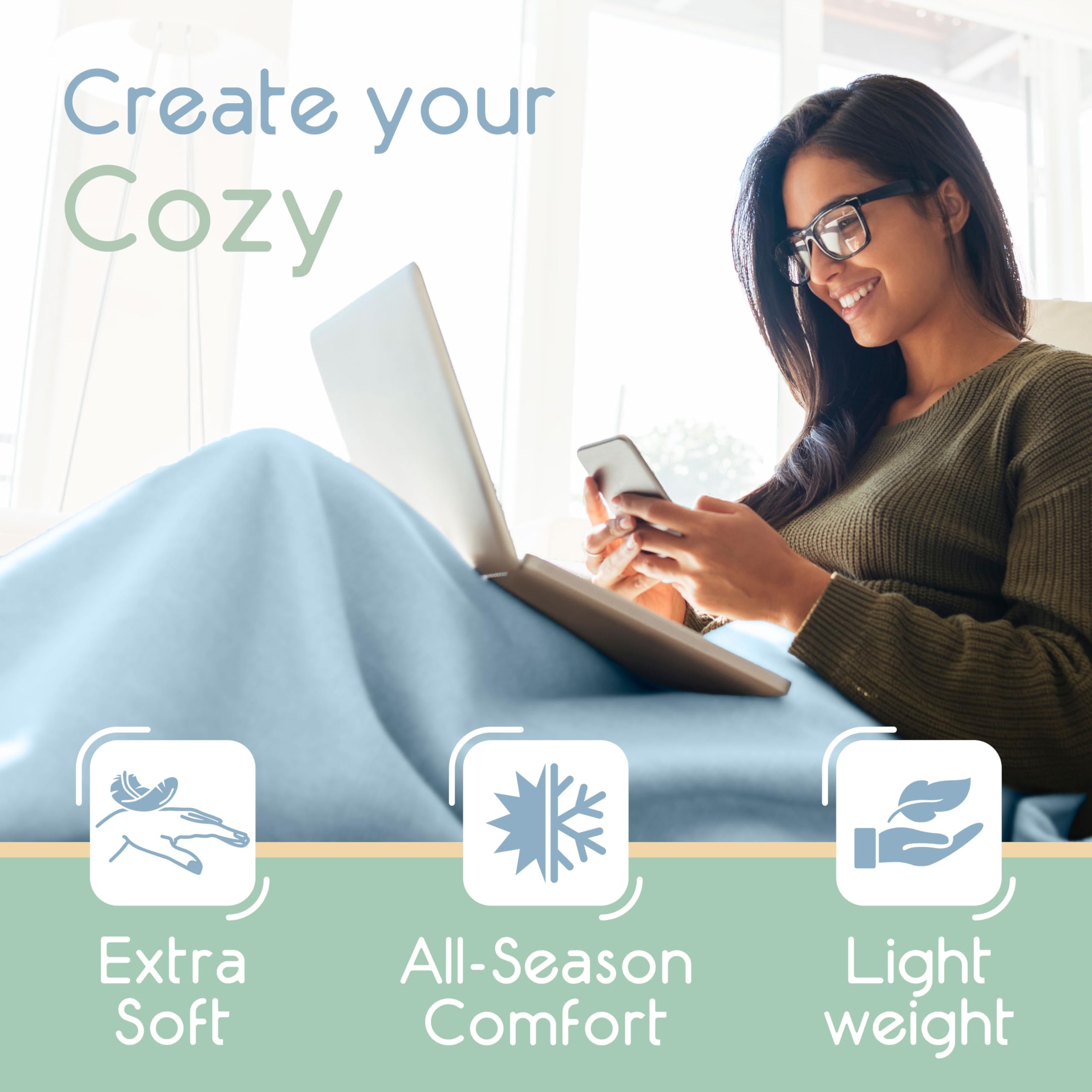 Premium Vellux King Size Microfleece Blanket - Ultra Soft All-Season Bed Blanket for Adults | Lightweight Plush Throw for Bed, Couch & Travel | Cozy Fleece Blanket for Home, Office & Camping | Pet-Friendly Blue Blanket