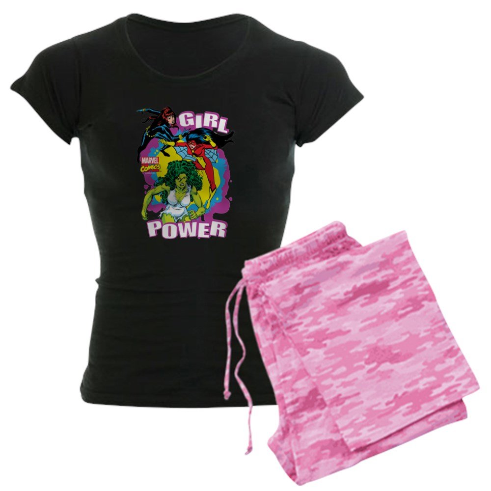 Marvel Comics Girl Power Women's Dark Pajama Set - Superhero Sleepwear for Women & Girls | Perfect for Sleepovers, Movie Nights & Cosplay