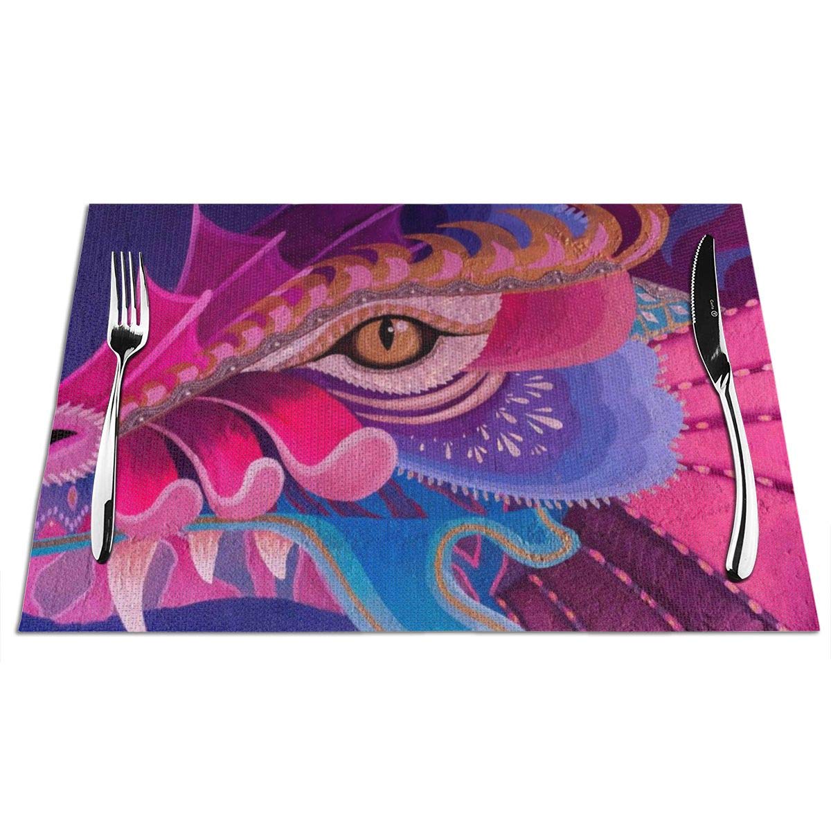 Premium Non-Slip Dragon Art Pink Placemats Set of 4 - PVC Wipe Clean, Stain Resistant Vinyl Table Mats for Dining & Kitchen - Perfect for Restaurants, Home Decor, and Holiday Gatherings