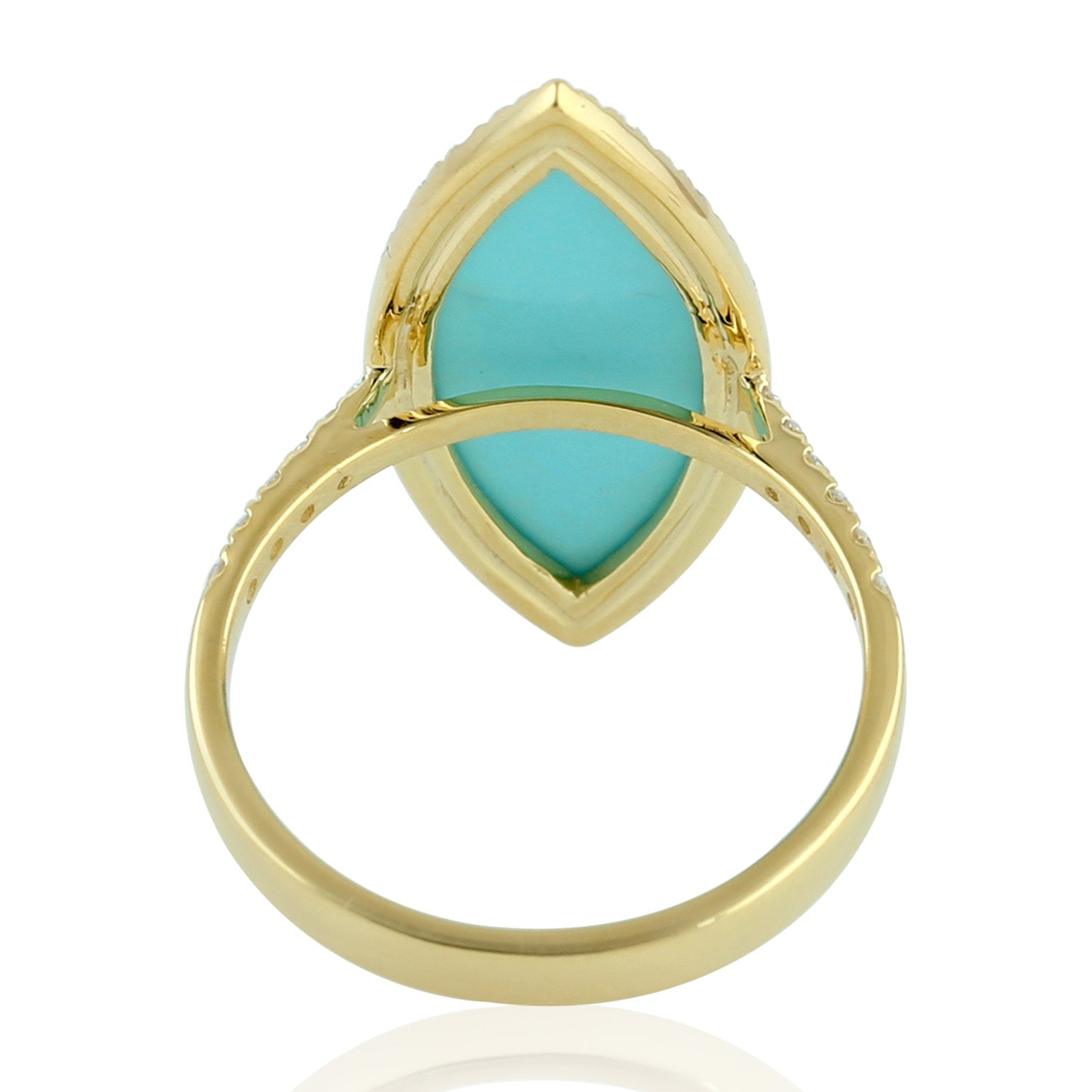 Marquise Cut Turquoise Gemstone Pave Diamond Long Ring in Gold - Elegant Statement Jewelry for Weddings, Parties & Special Occasions