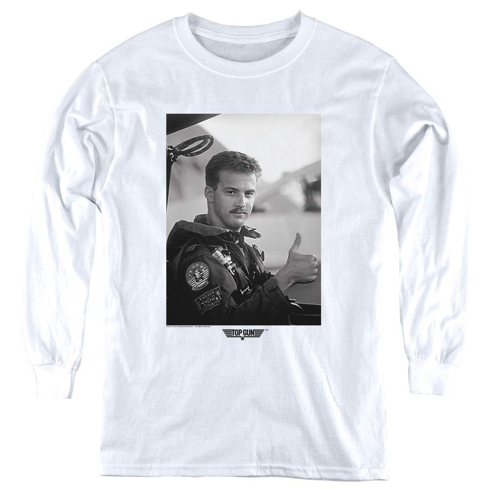 Top Gun Kids Long Sleeve Shirt - Goose Portrait White T-Shirt for Boys & Girls | Casual Wear, Movie Theme Outfit, Gift for Aviation Fans