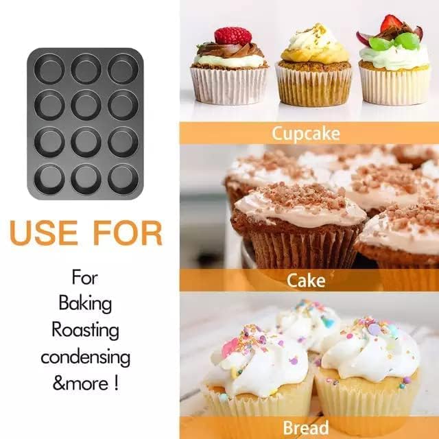12-Cavity Carbon Steel Muffin Baking Pan - Nonstick, Dishwasher Safe, Heavy Duty Black Muffin Tin for Perfect Cupcakes, Muffins & Biscuits - Ideal for Home Baking, Parties & Holiday Treats