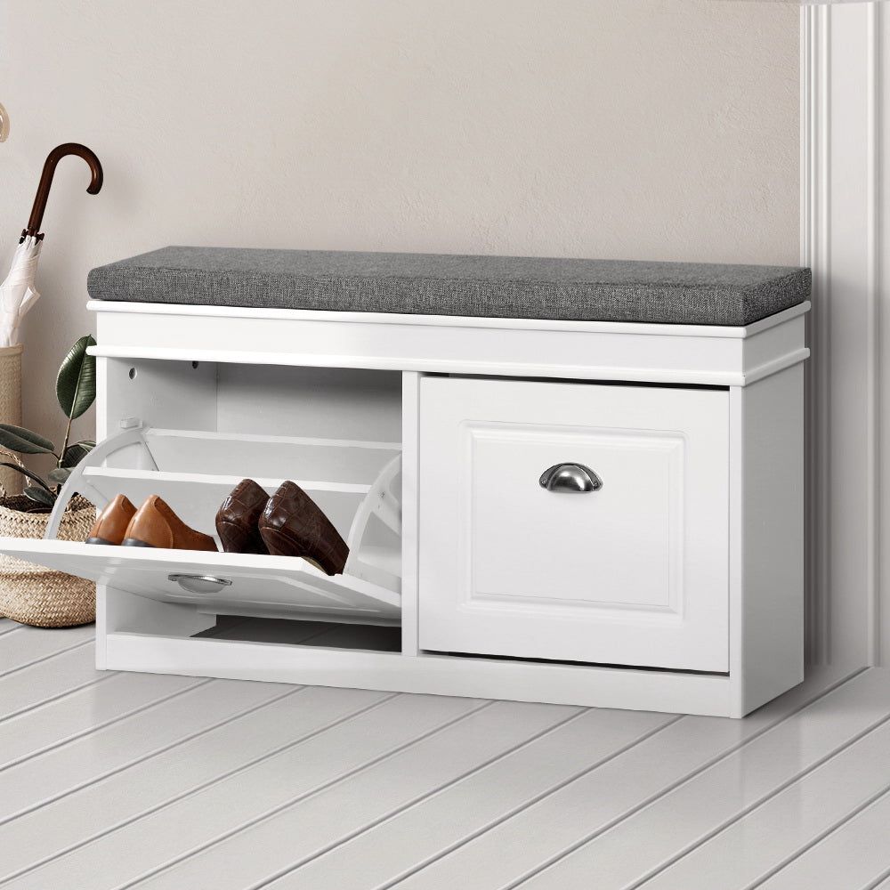 Artiss White Shoe Cabinet Bench with 12-Pair Storage Drawer - Shoe Organizer Rack for Entryway, Hallway & Bedroom - Space-Saving Shoe Shelf for Home Organization