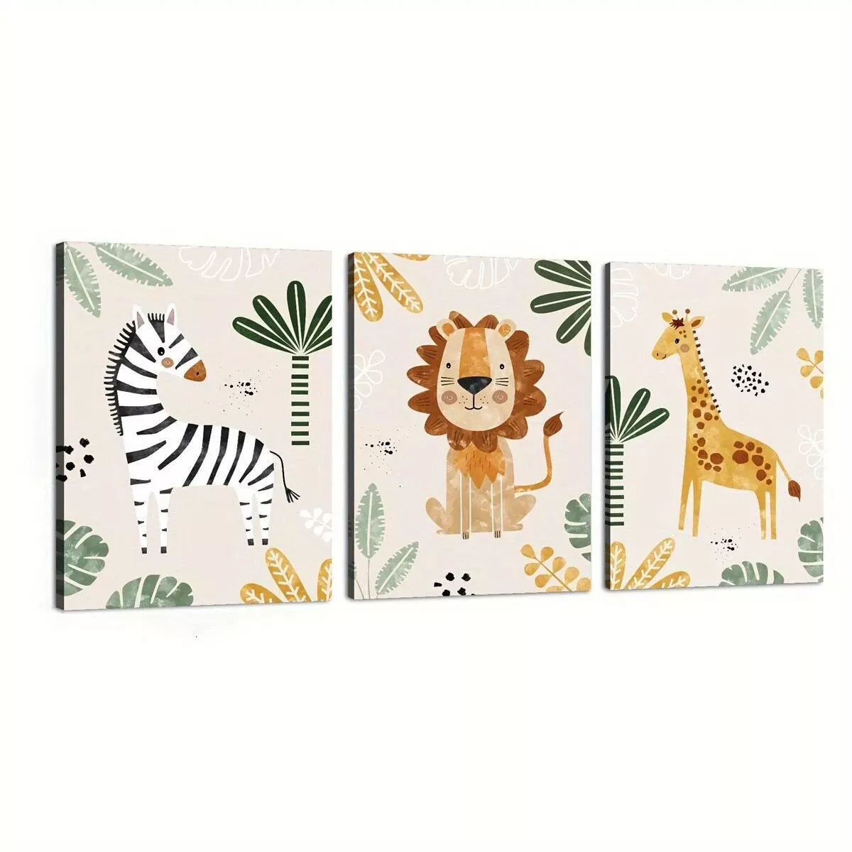 3pcs Jungle Animal Wall Art Set - Elegant Canvas Framed Prints 50x70cm, High Quality Australian Made Wall Decor for Living Room, Bedroom & Nursery - Ready to Hang Wildlife Artwork
