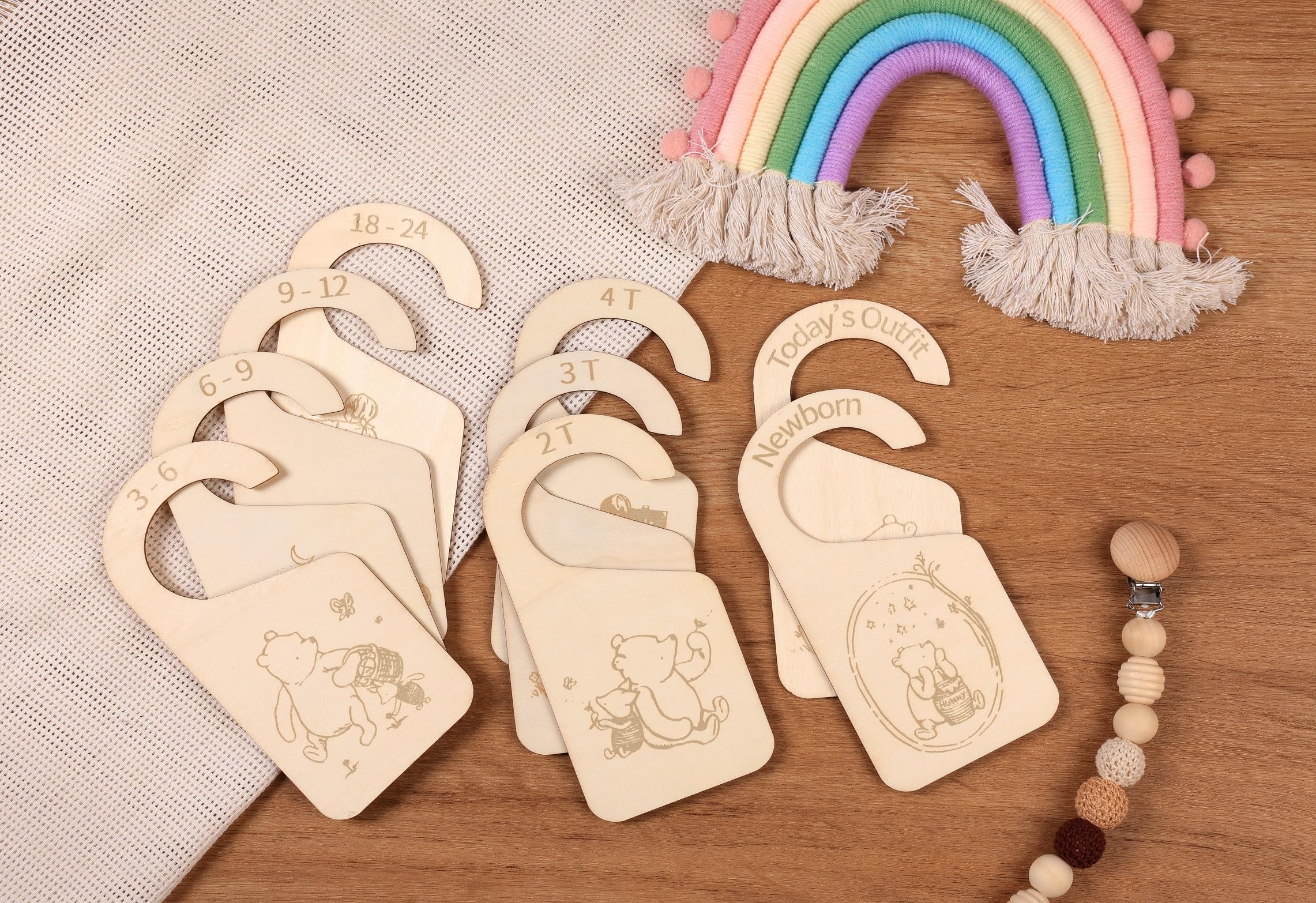11-Piece Bear Wooden Baby Closet Dividers | Double-Sided Newborn to 4T Closet Organizers | Nursery Decor & Hanger Size Organizer for Baby Clothes | Perfect for Nursery Organization & Baby Shower Gifts
