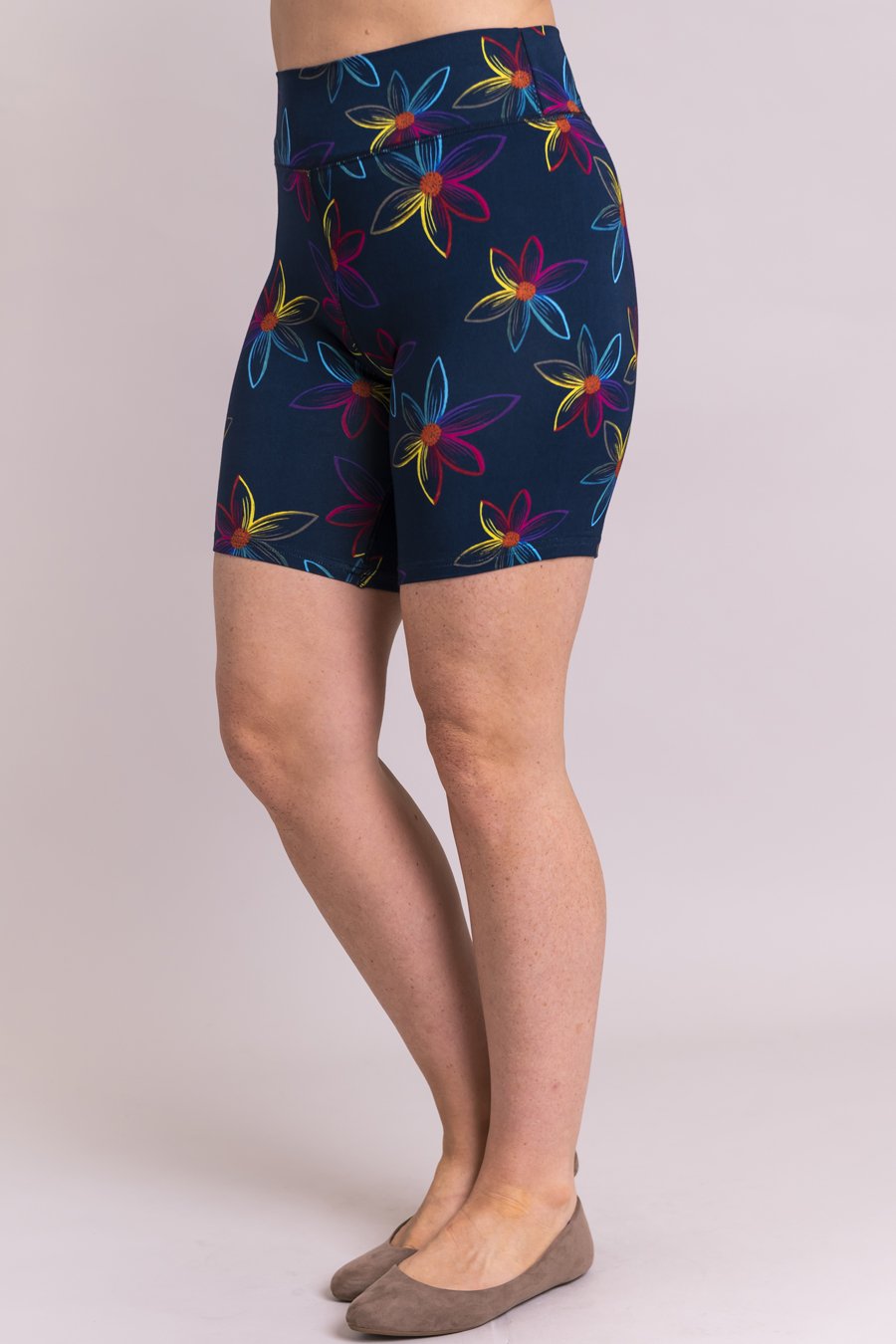 Hallie Shorts for Women - Soft Bamboo Fabric, Colorwheel Daisy Print - Perfect for Yoga, Lounge & Summer Outfits