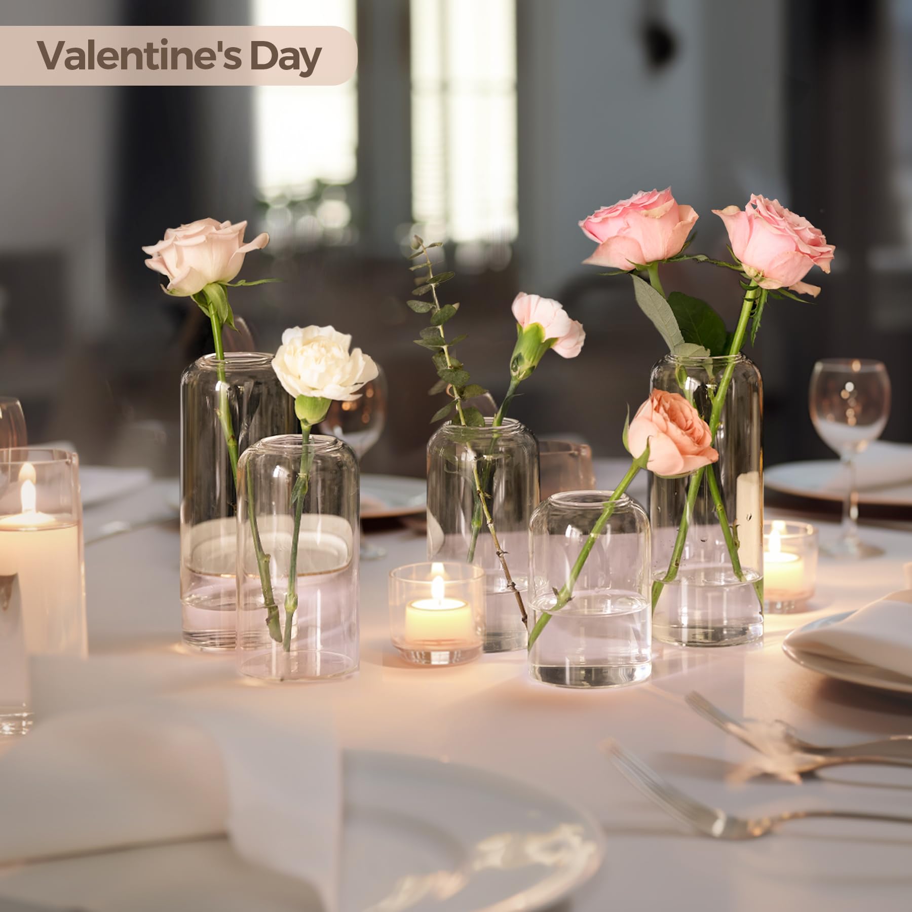 ComSaf Set of 15 Small Glass Flower Vases - Clear Bud Vases Bulk Pack for Home Decor, Wedding Centerpieces, Bathroom & Table Decor - Perfect for Housewarming, Valentine's Day, Mother's Day & Thanksgiving Gifts
