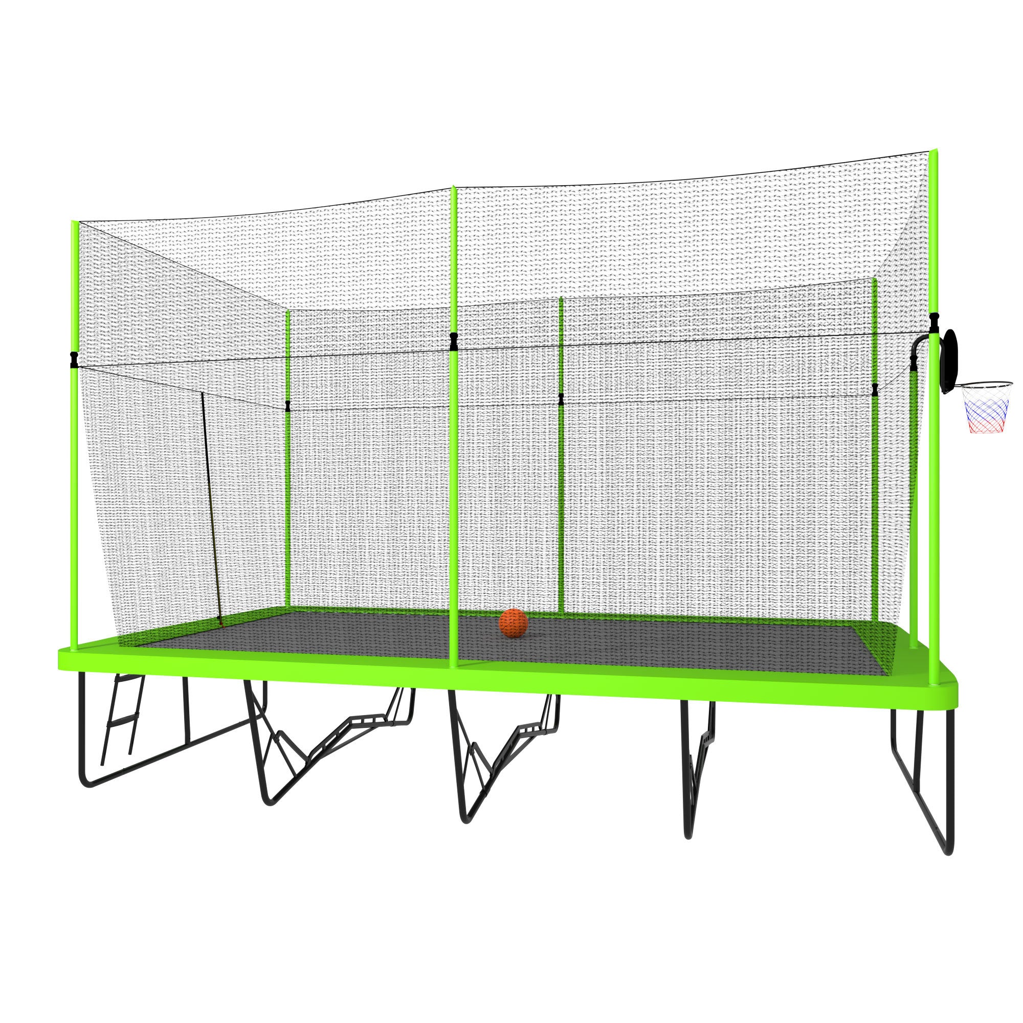 10ft x 17ft Rectangle Trampoline with Basketball Hoop - Heavy Duty Galvanized Steel Frame, Green Jump Mat & Safety Ladder - Perfect for Backyard Fun, Kids Outdoor Play & Family Fitness Activities