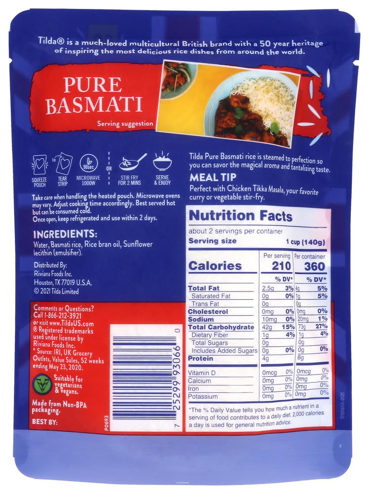 Tilda Legendary Steamed Basmati Rice - Pure & Aromatic, 8.5 oz (Pack of 1) | Perfect for Biryani, Pilaf & Indian Cuisine | Quick Cooking & Fluffy Texture