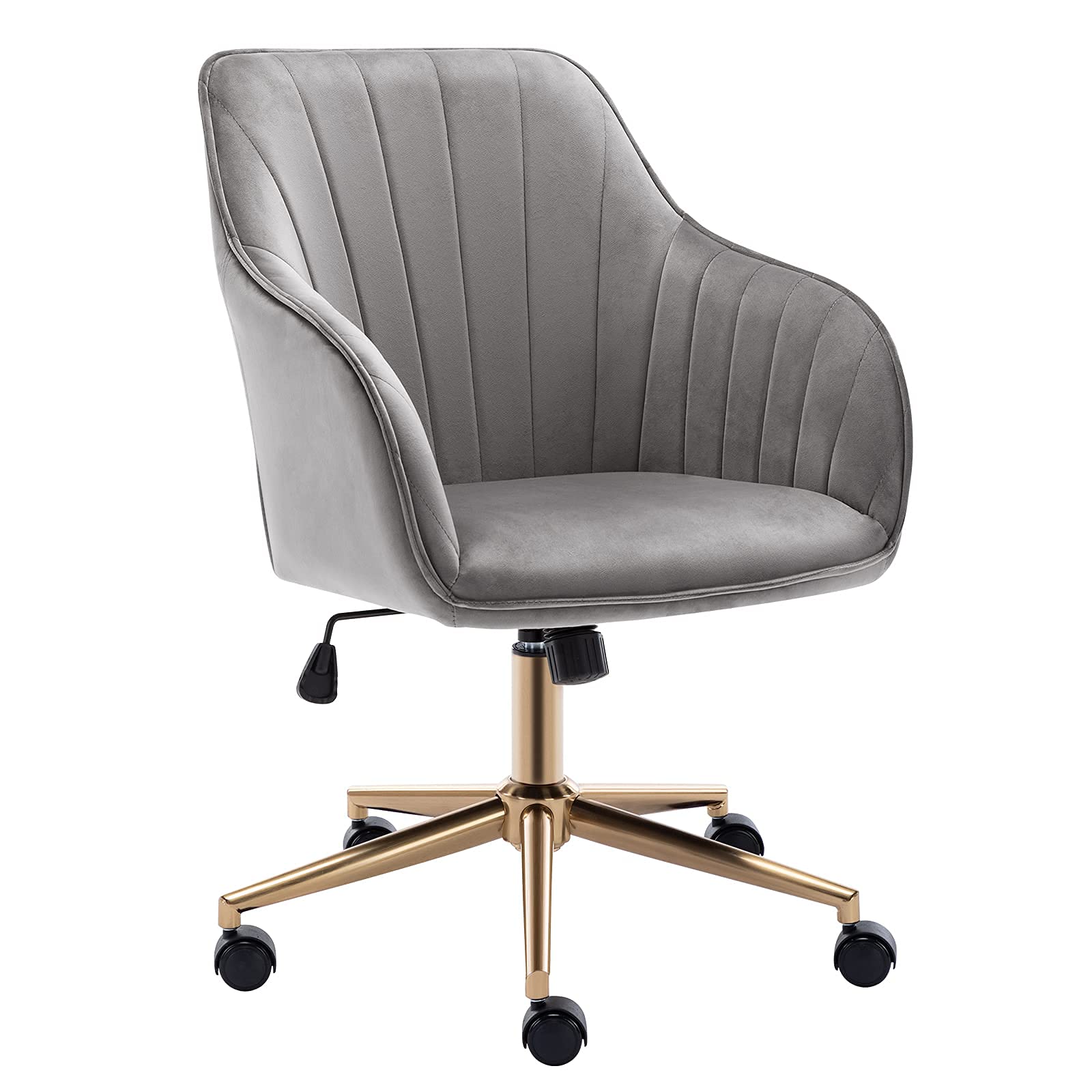 DUHOME Velvet Upholstered Office Chair - Adjustable Height Swivel Rolling Task Chair with Gold Metal Base - Ergonomic Computer Desk Chair for Home Office, Study & Gaming - Grey Modern Workspace Seating