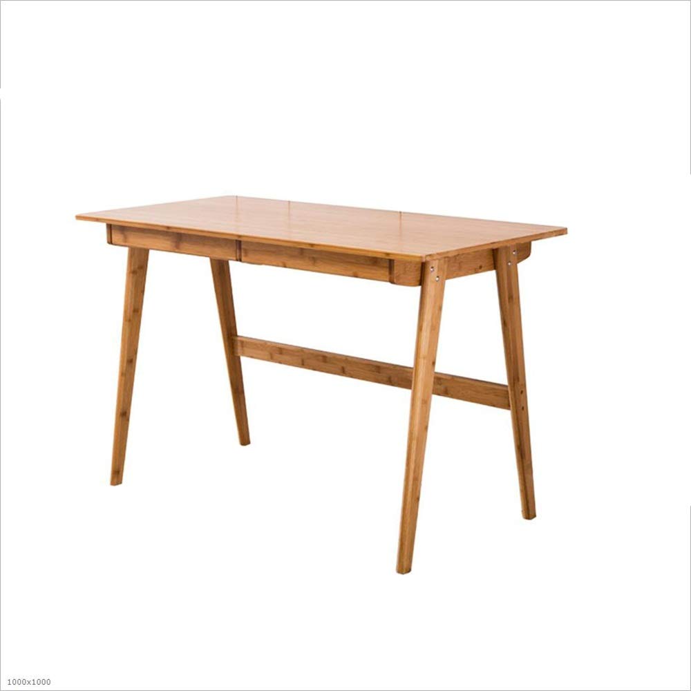 YNN Bamboo Bedside Table - Solid Wood Computer Desk with Drawer for Bedroom | Compact Writing Desk & Chair Set | Home Office Furniture for Small Spaces